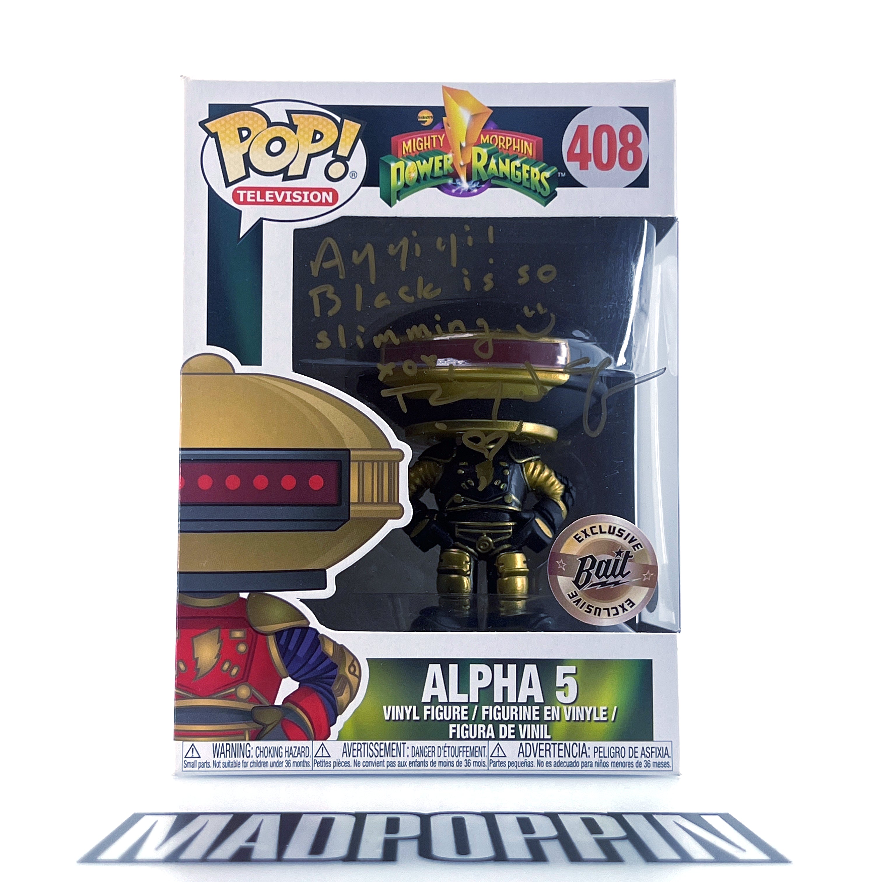 Funko Pop Mighty Morphin Power Rangers Alpha 5 Bait Black Gold Signed JSA #408