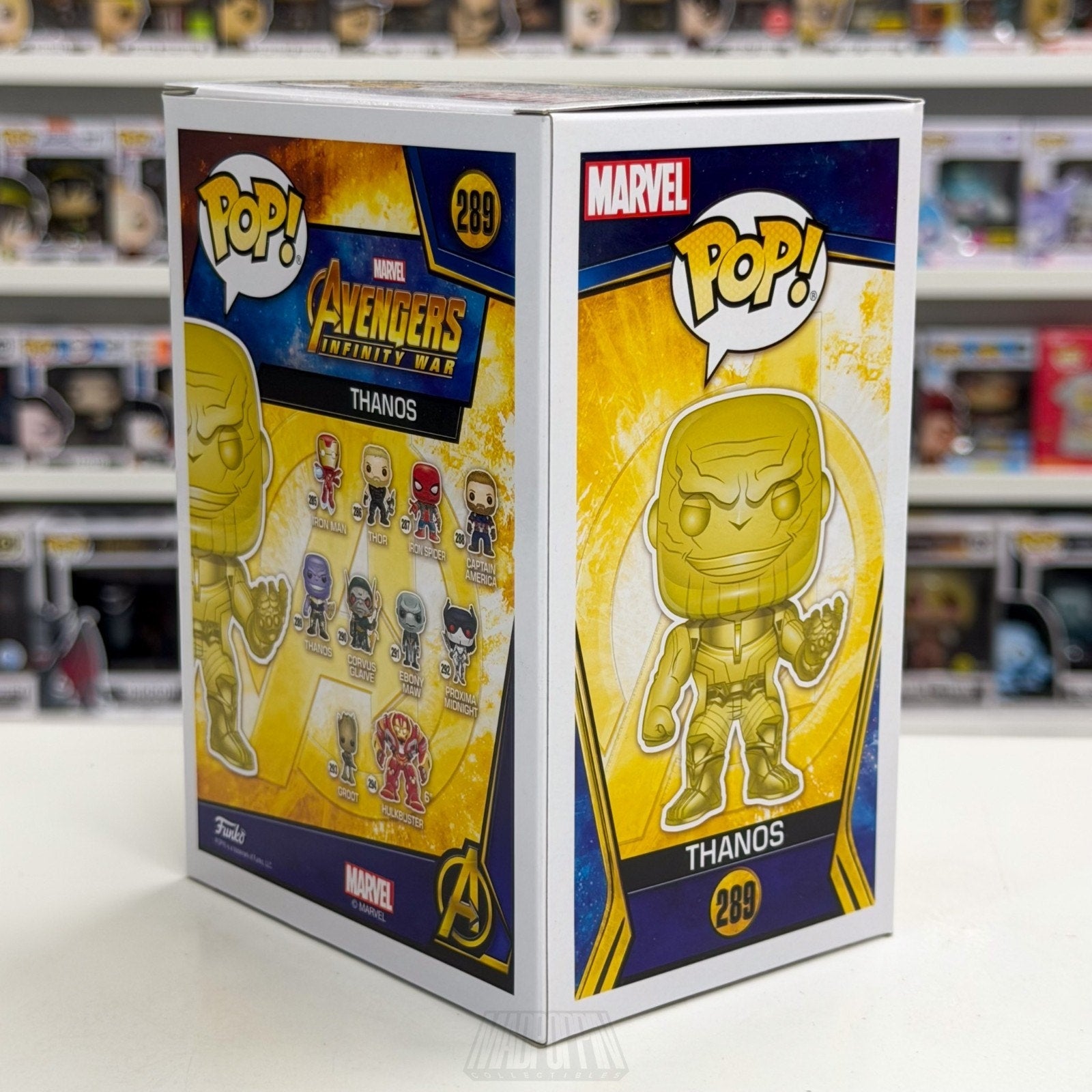Funko Pop Marvel Avengers Infinity War Thanos Walmart Yellow Chrome 289 Figure