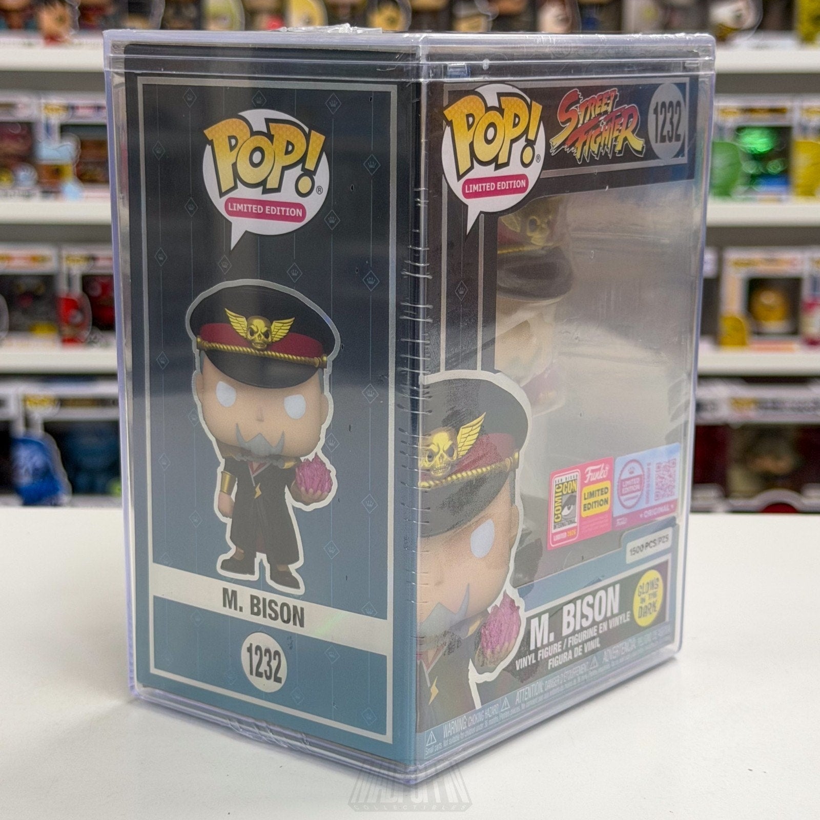 Funko Pop Street Fighter M Bison Glow 1232 1500 SDCC 2026 LEGENDARY CON STICKER