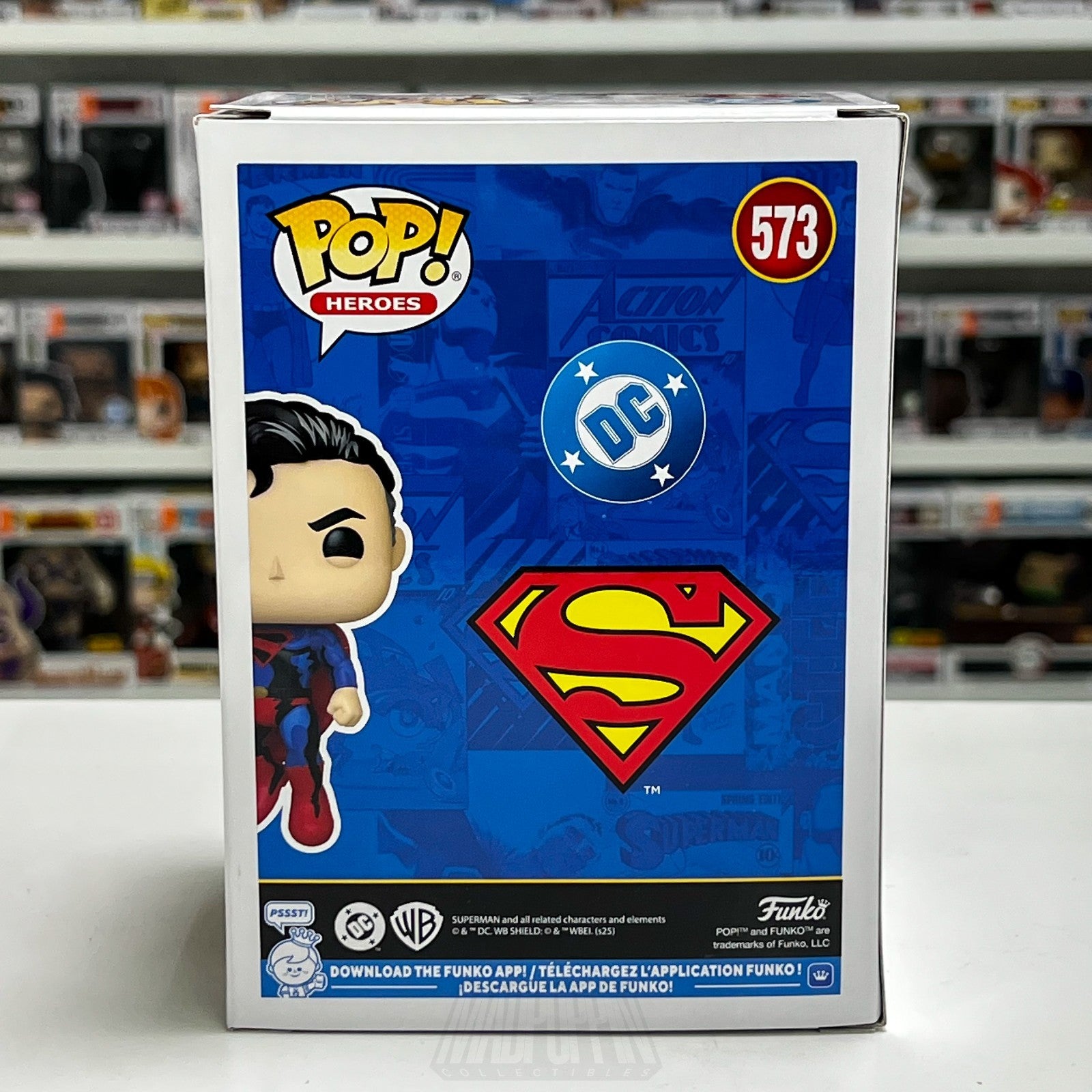 Funko Pop DC Super Heroes Superman 573 NYCC 2025 Official Con Sticker Comic Deco