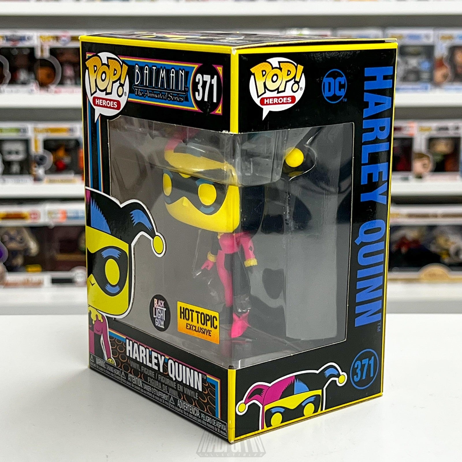 Funko Pop Harley Quinn 371 Batman Animated Black Light Glow Hot Topic Exclusive