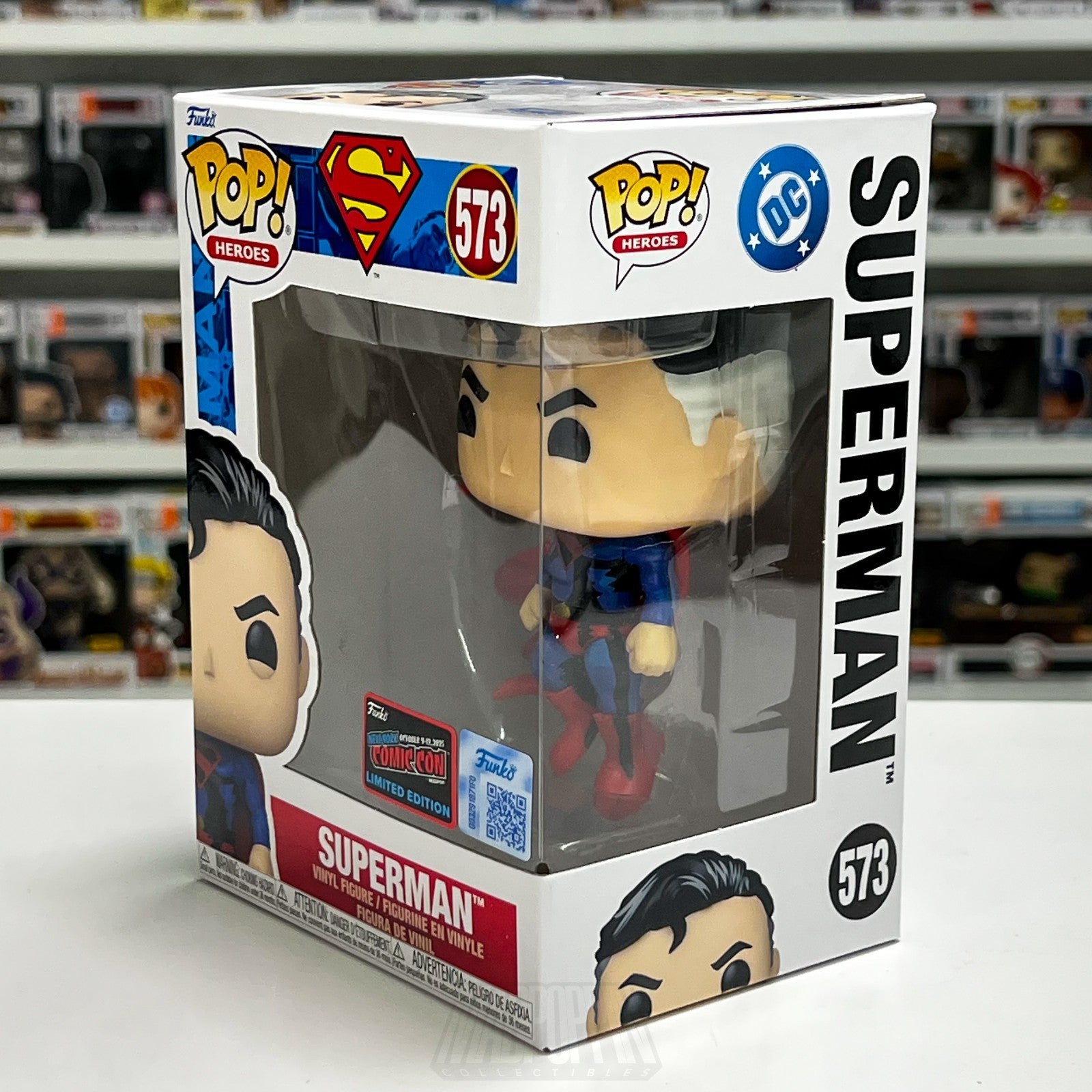 Funko Pop DC Super Heroes Superman 573 NYCC 2025 Official Con Sticker Comic Deco