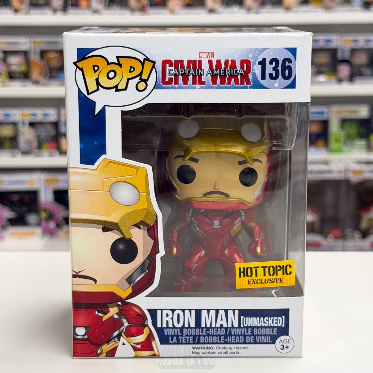 Funko Pop Marvel Civil War Iron Man Unmasked Hot Topic 136 MCU Tony Vinyl Figure