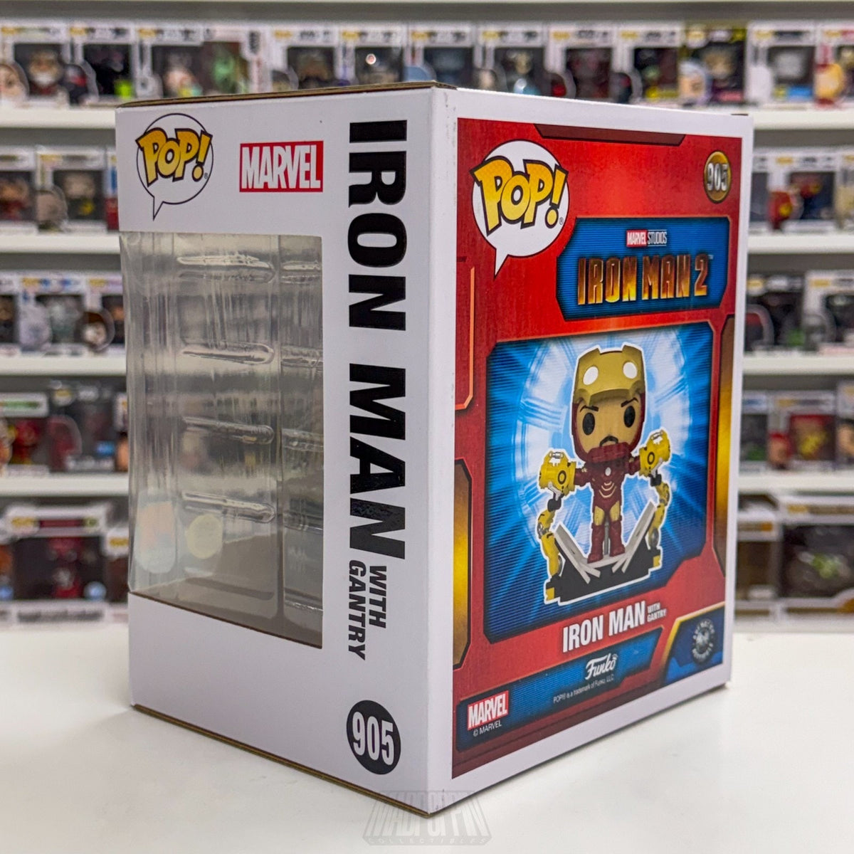 Funko Pop Marvel Iron Man w/Gantry GLow PX 905 MCU Superhero Deluxe Vinyl Figure