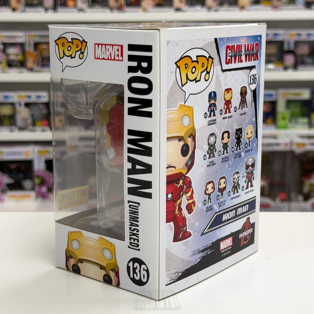 Funko Pop Marvel Civil War Iron Man Unmasked Hot Topic 136 MCU Tony Vinyl Figure