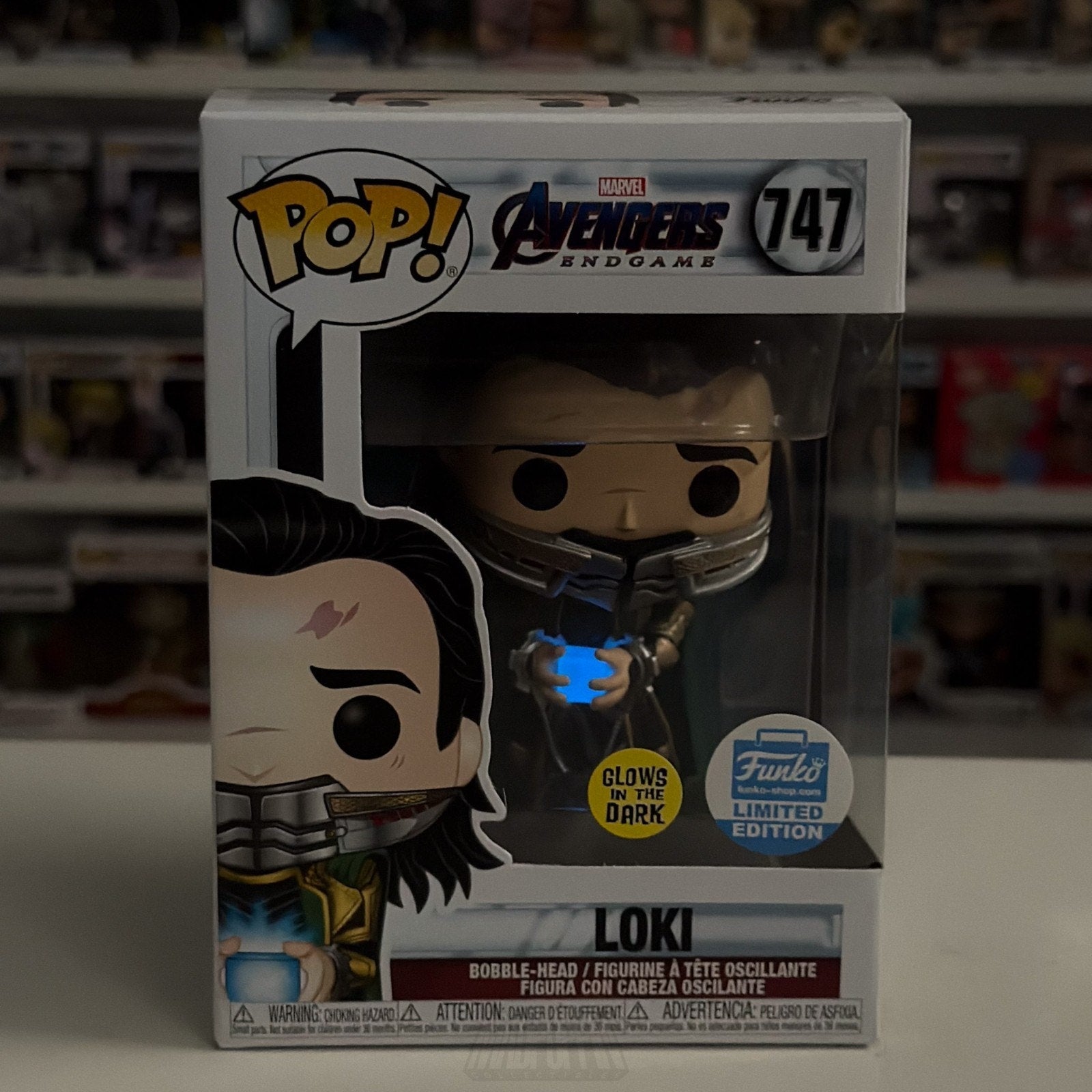 Funko Pop Marvel Avengers Endgame Loki Arrested /Tesseract Glow 747 Vinyl Figure