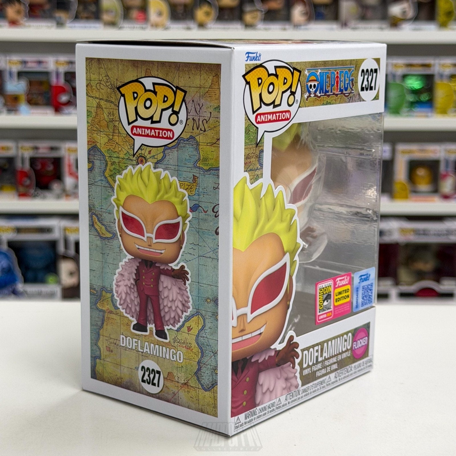 Funko Pop Anime One Piece Doflamingo Flocked 2327 SDCC 2026 OFFICIAL CON STICKER