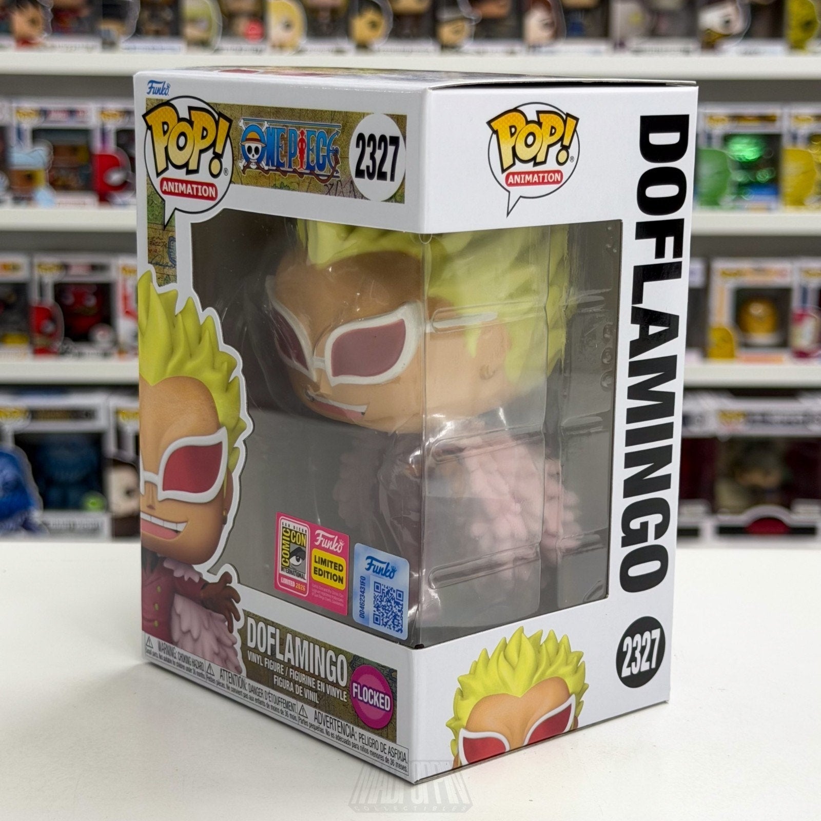 Funko Pop Anime One Piece Doflamingo Flocked 2327 SDCC 2026 OFFICIAL CON STICKER