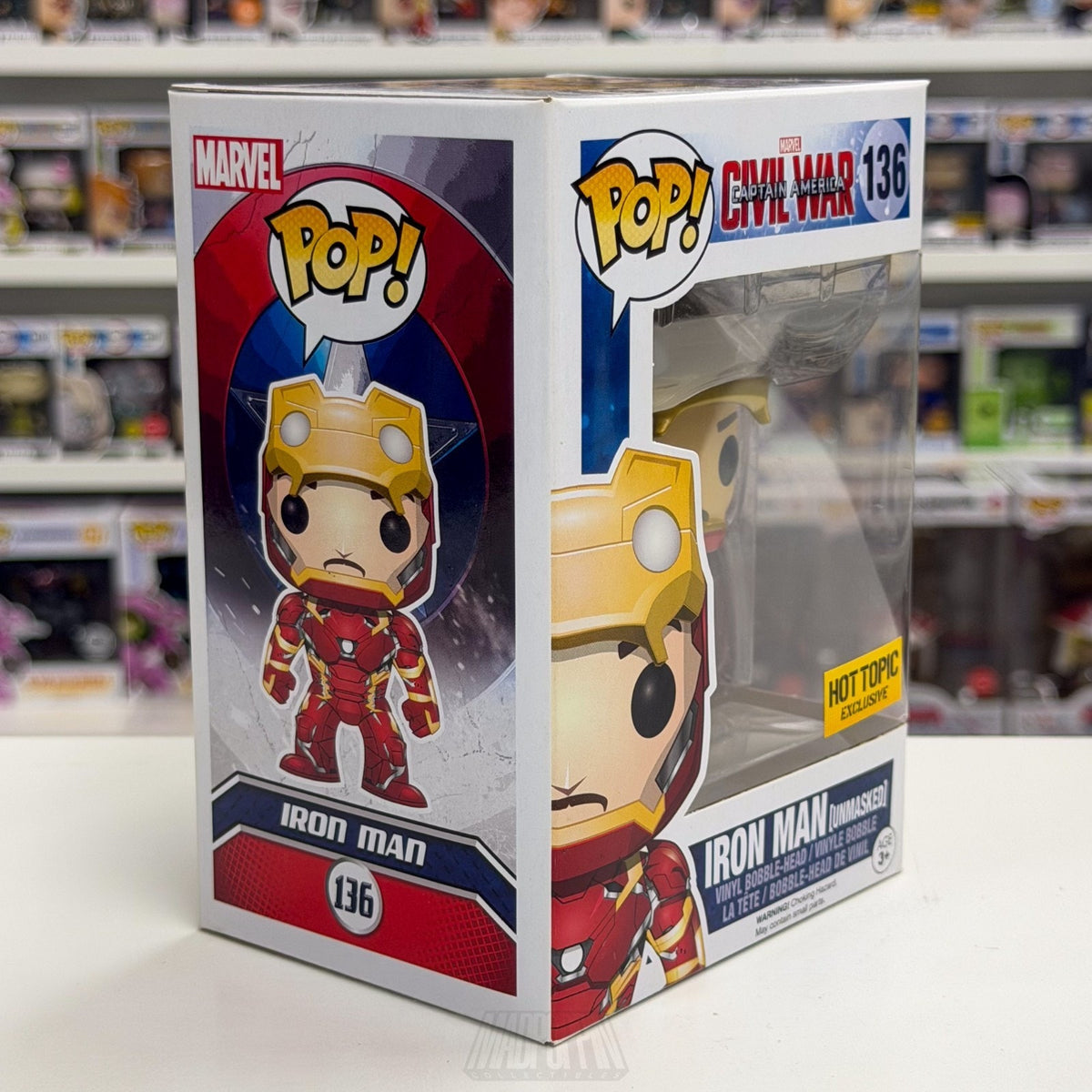 Funko Pop Marvel Civil War Iron Man Unmasked Hot Topic 136 MCU Tony Vinyl Figure