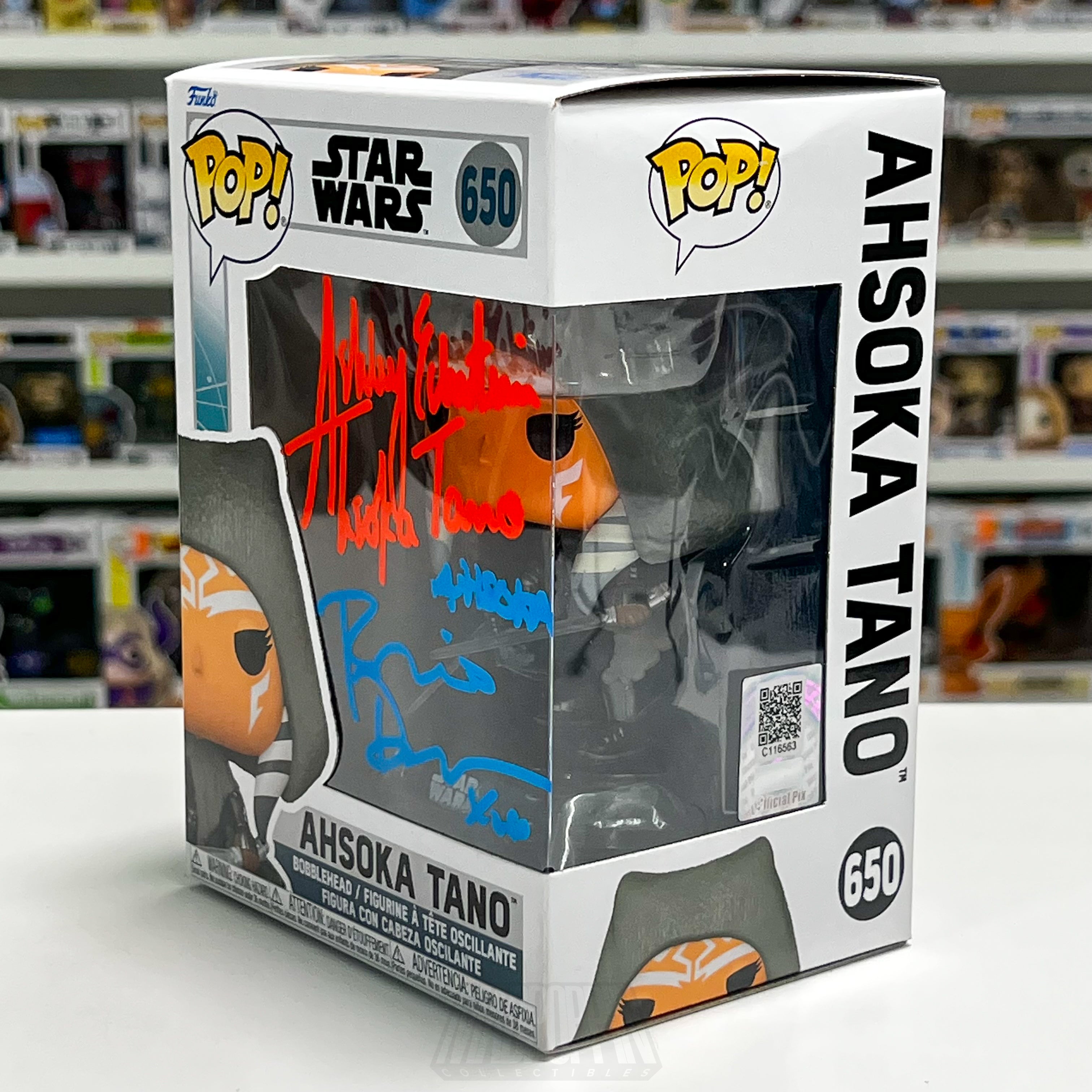 Funko Pop Star Wars Ahsoka Tano 650 Signed Ashley Eckstein Rosario Dawson COA