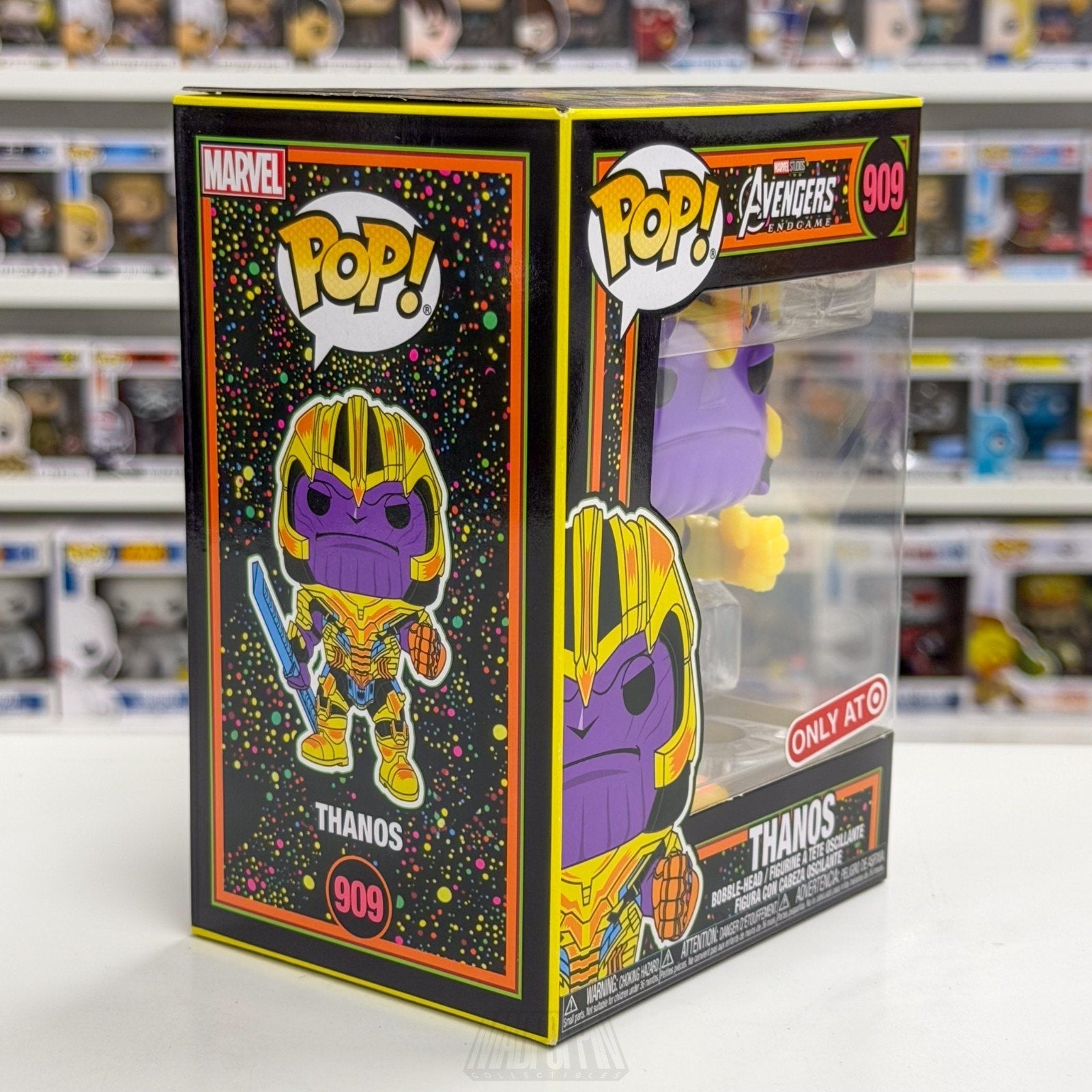 Funko Pop Marvel Avengers Endgame Thanos Blacklight Target 909 Toy Vinyl Figure