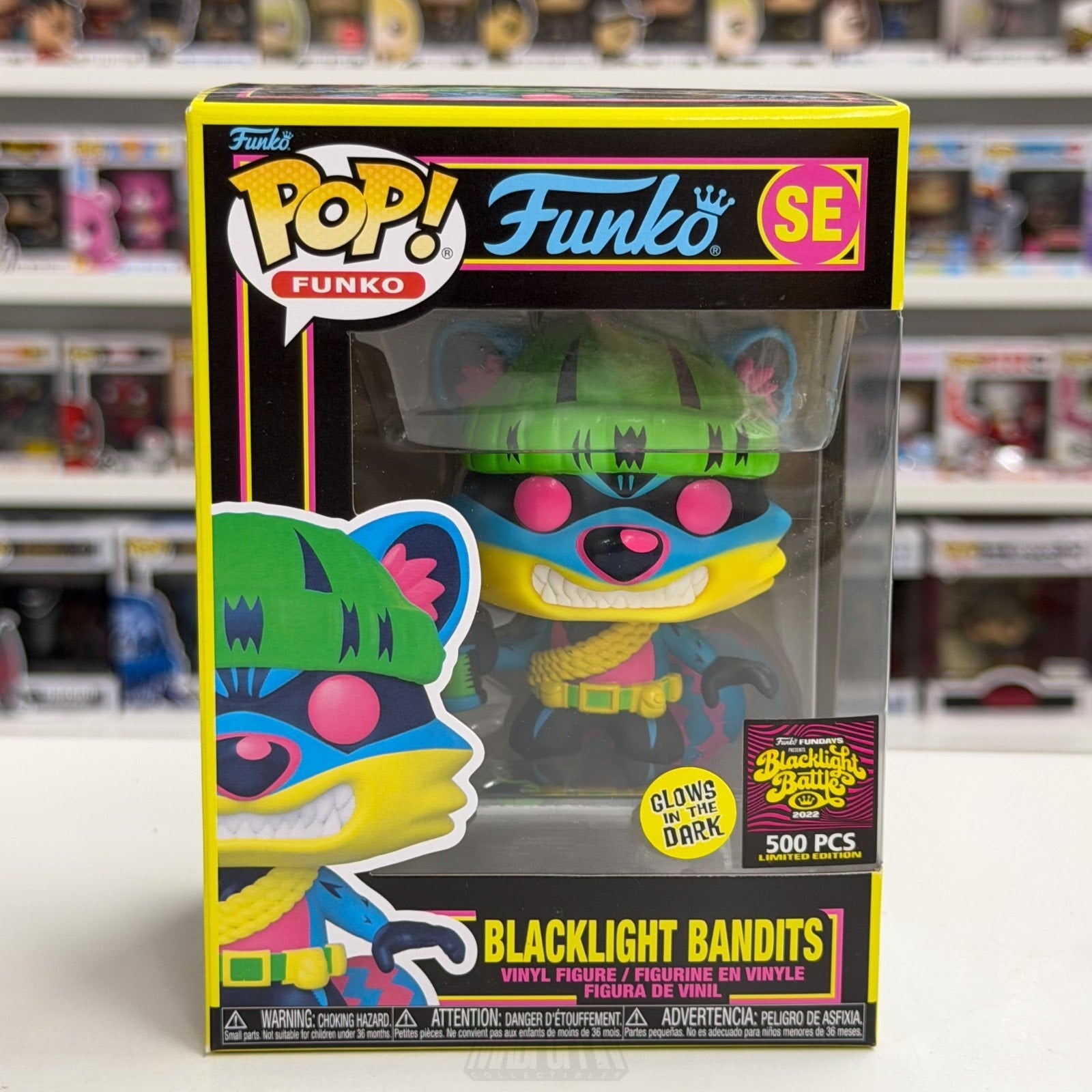 Funko Pop Fundays Blacklight Battle Bandits Glow SE 500 PCS Raccoon Vinyl Figure