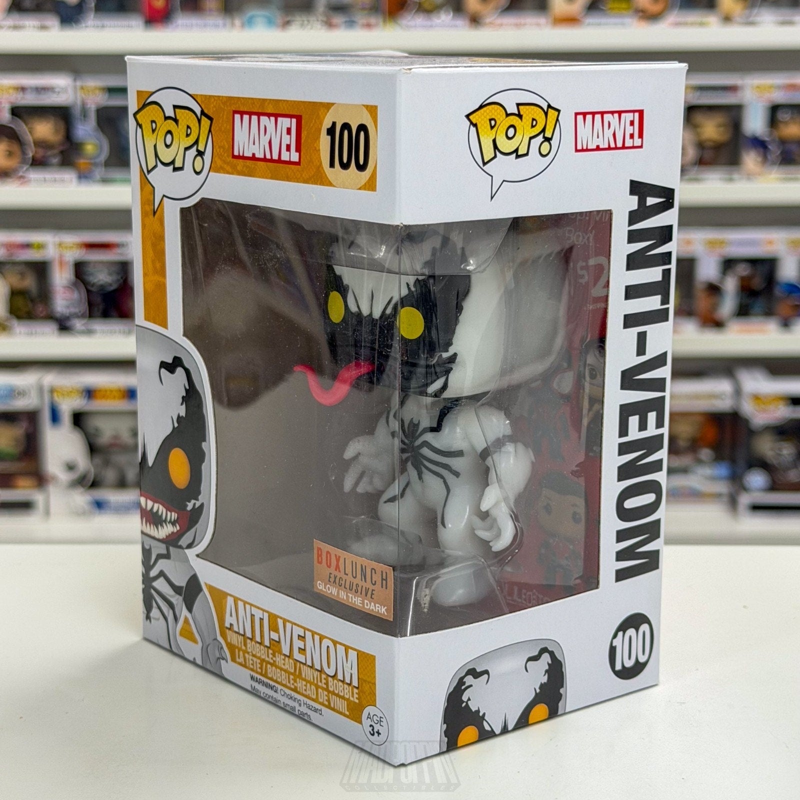 Funko Pop Marvel Anti-Venom Glow BoxLunch 100 Symbiote Spider-Man Vinyl Figure