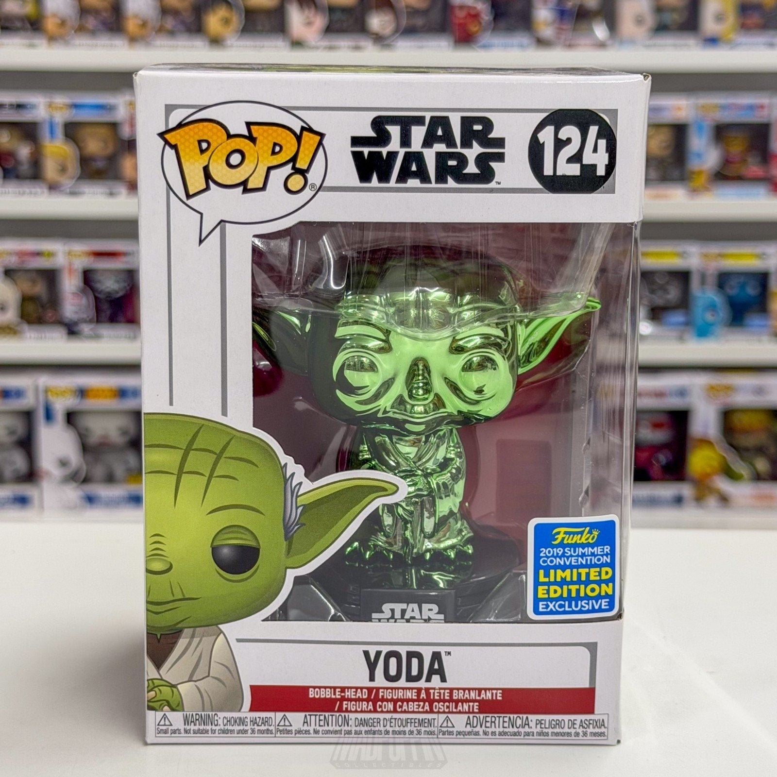 Funko Pop Star Wars Yoda Green Chrome SDCC Summer 124 Jedi Master Vinyl Figure