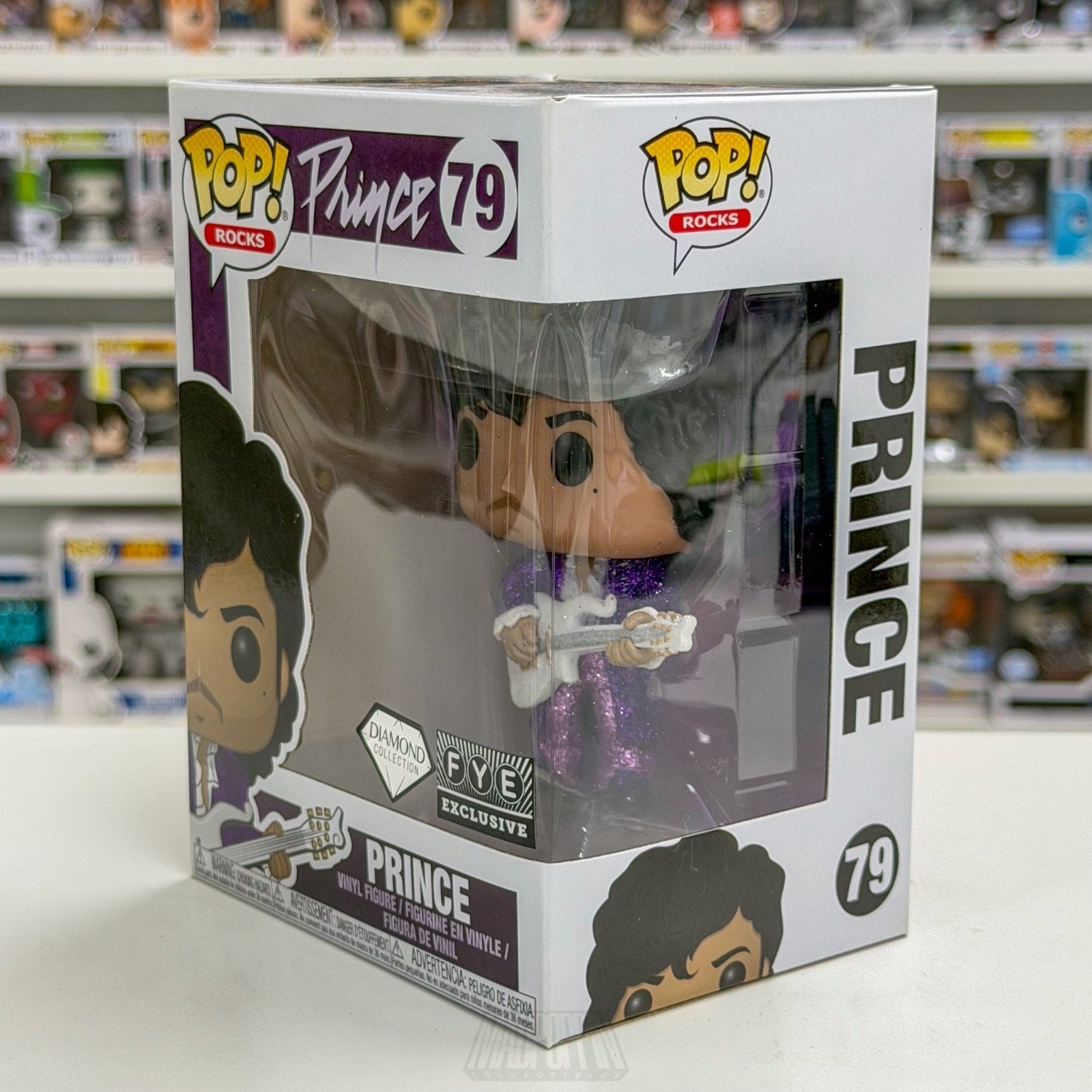 Funko Pop Rocks Prince w/Guitar Purple Rain Diamond Glitter FYE 79 Vinyl Figure