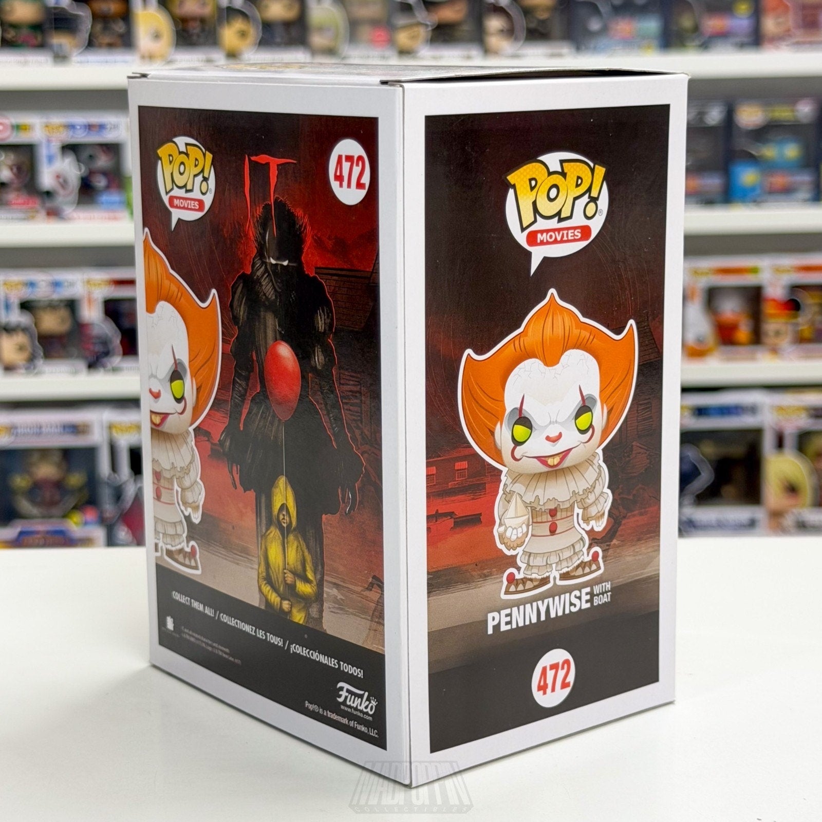 Funko Pop Movies It Pennywise w/Boat Yellow Eyes 472 Horror Stephen King Figure
