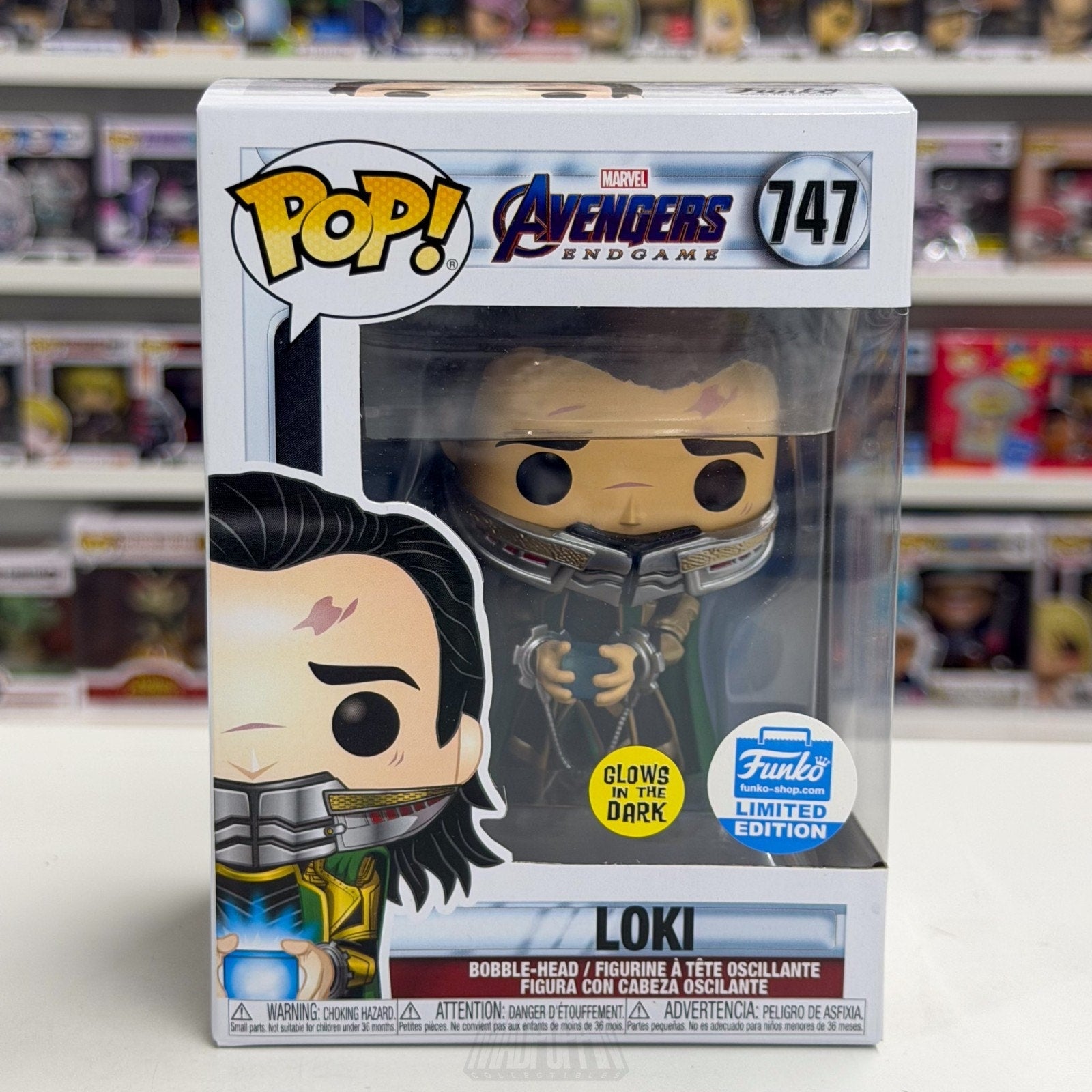 Funko Pop Marvel Avengers Endgame Loki Arrested /Tesseract Glow 747 Vinyl Figure