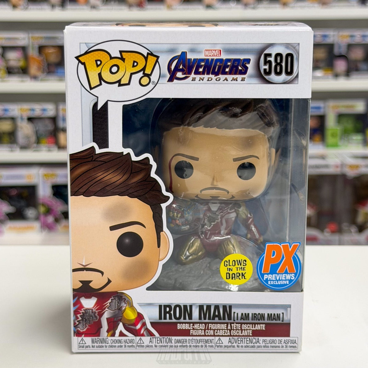 Funko PopMarvel Avengers Endgame I Am Iron Man Glow PX 580 Snap Toy Vinyl Figure