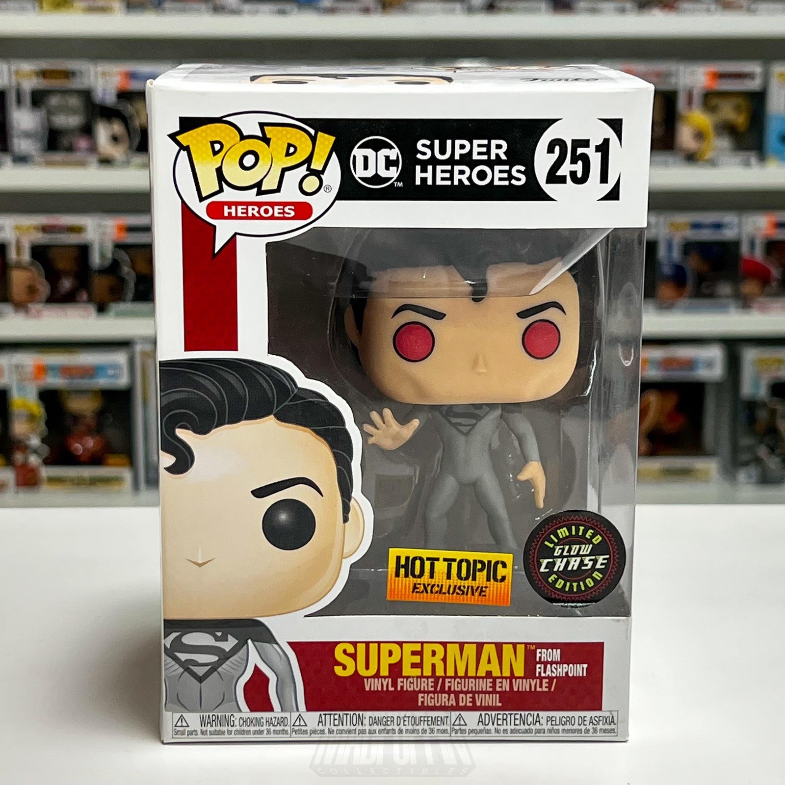Funko Pop DC Super Heroes 251 Superman Flashpoint Hot Topic Chase Glow Toy NIB