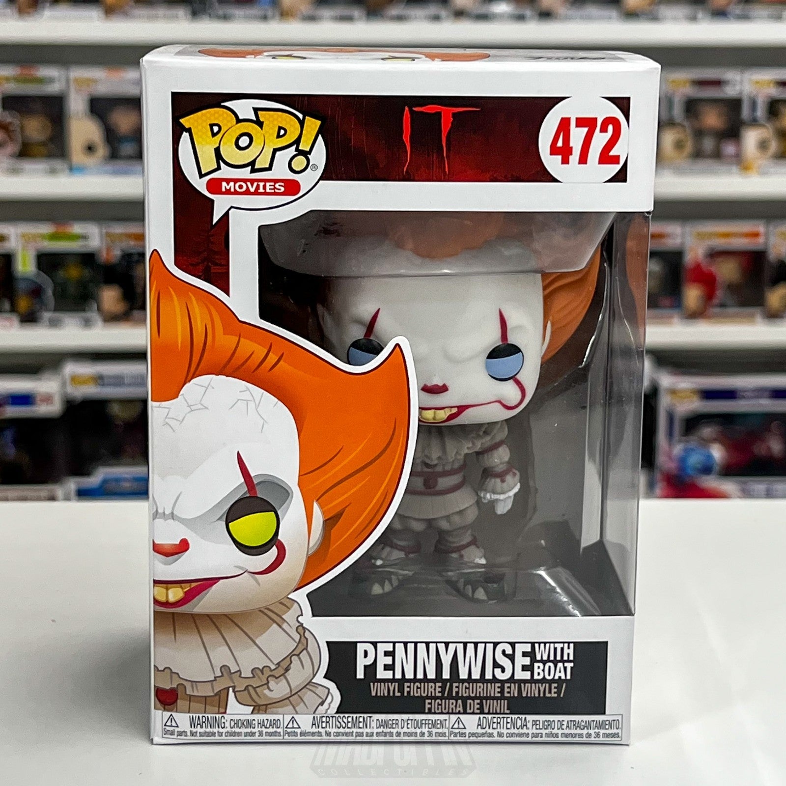 Funko Pop Movies IT Pennywise With Boat Blue Eyes 472 Horror Clown Vinyl Figure0