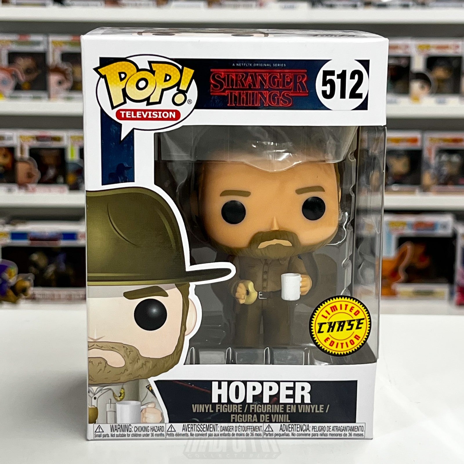 Funko Pop Television Stranger Things Hopper w/Donut Chase 512 Toy Viny