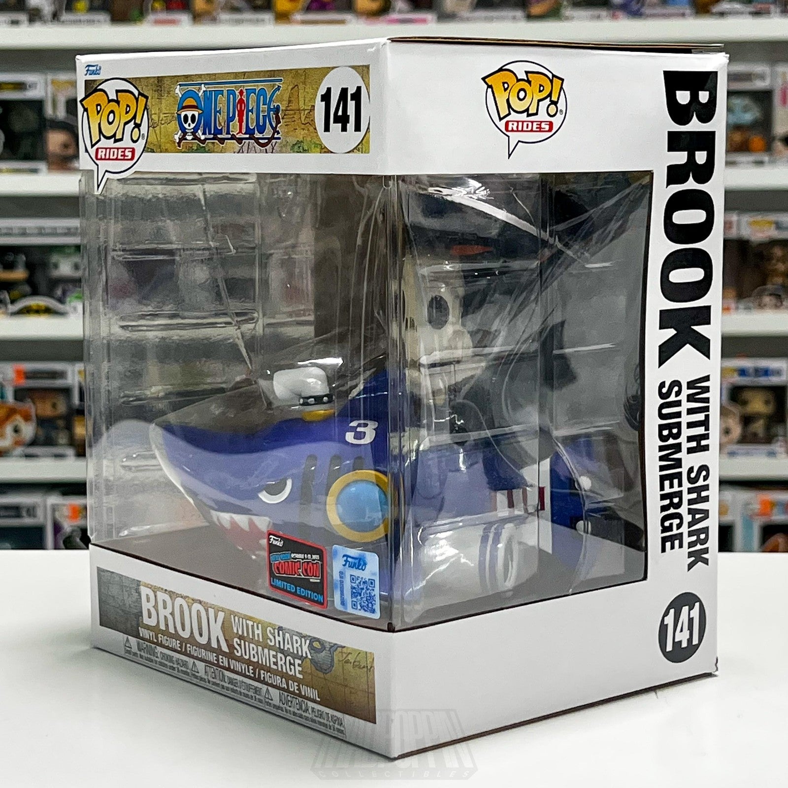 Funko Pop Rides One Piece Brook with Shark Submerge 141 NYCC Con Sticker Anime