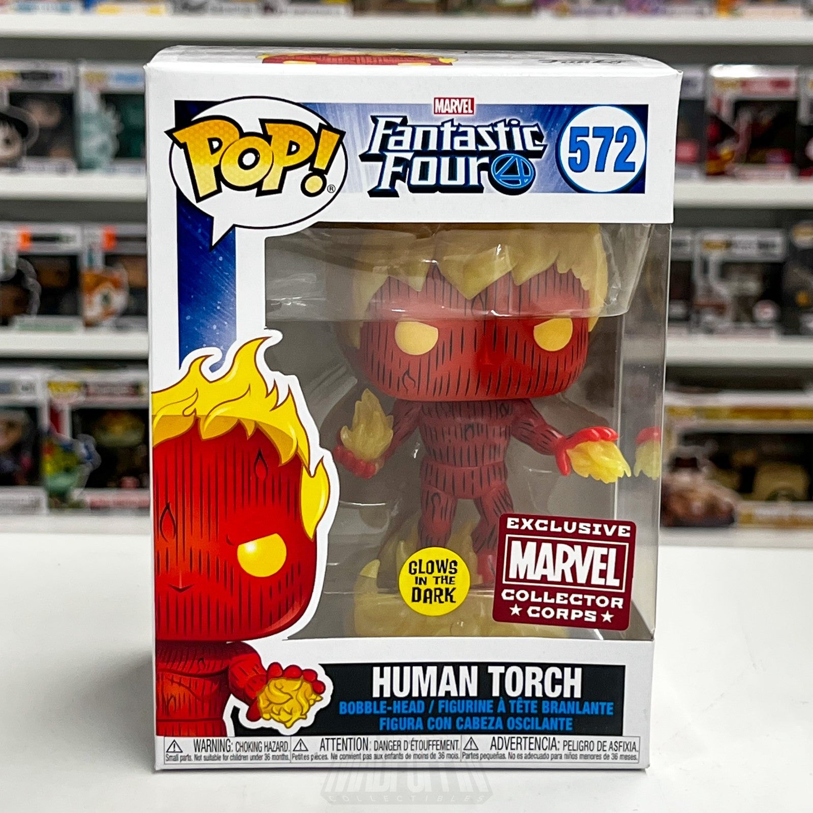 Funko Pop Marvel Collector Corps Fantastic Four Human Torch Glow 572 Toy Figure1