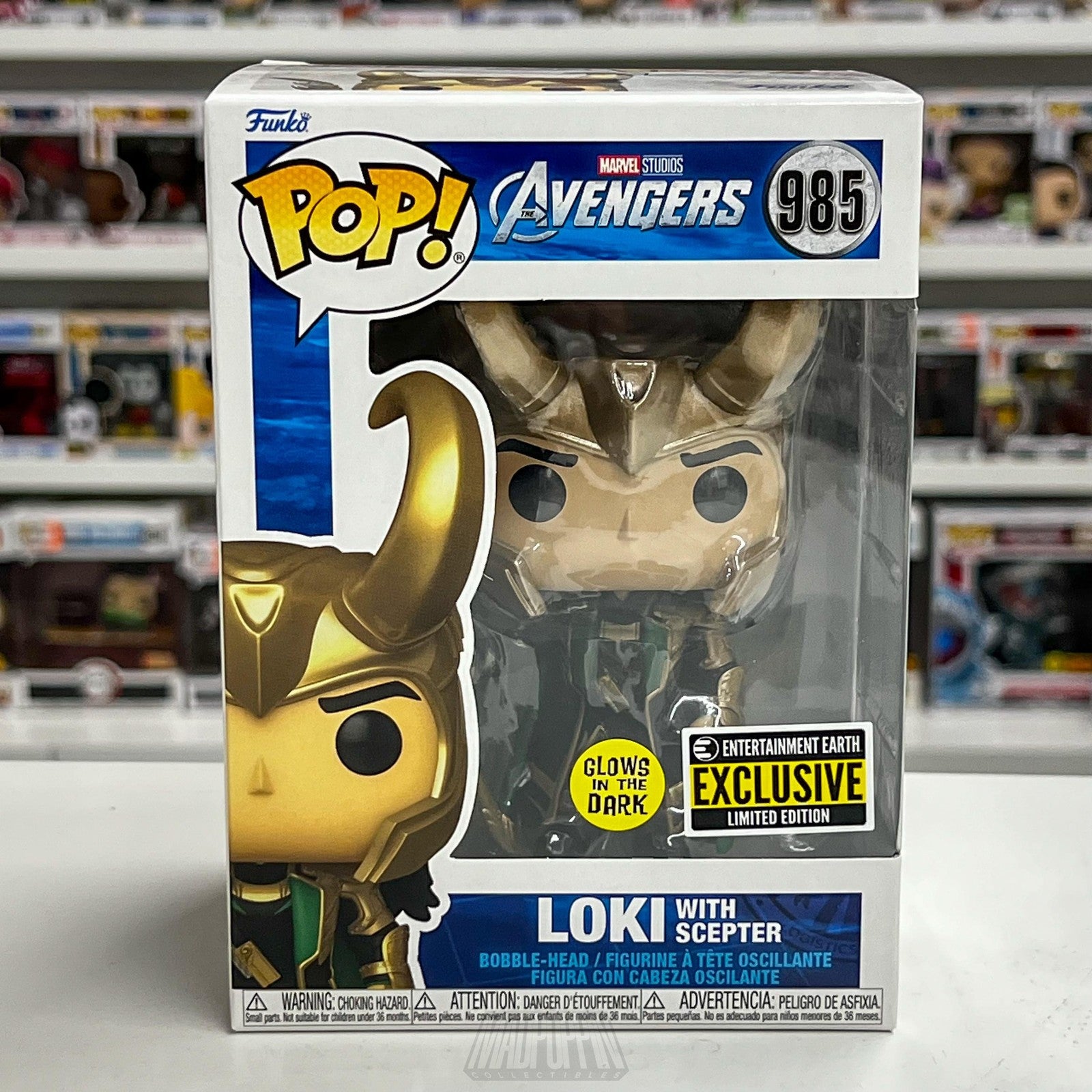 Funko Pop Avengers Loki With Scepter 985 Glow Dark EE Exclusive Limite