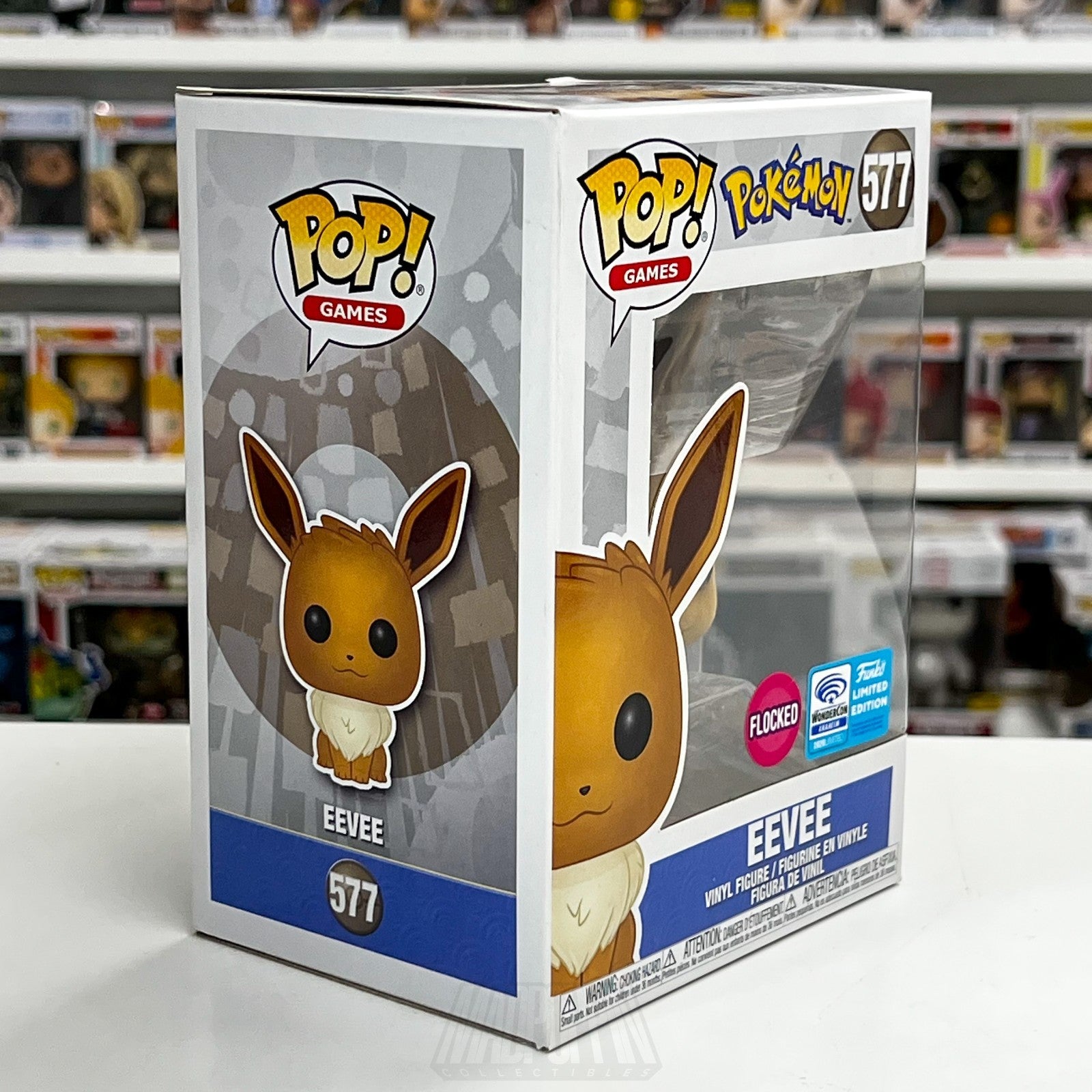 Funko Pop Games Pokemon Eevee Flocked WonderCon 577 Official Sticker TCG Figure5