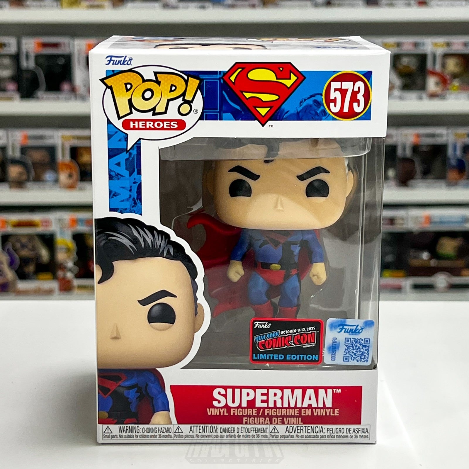Funko Pop DC Super Heroes Superman 573 NYCC 2025 Official Con Sticker Comic Deco