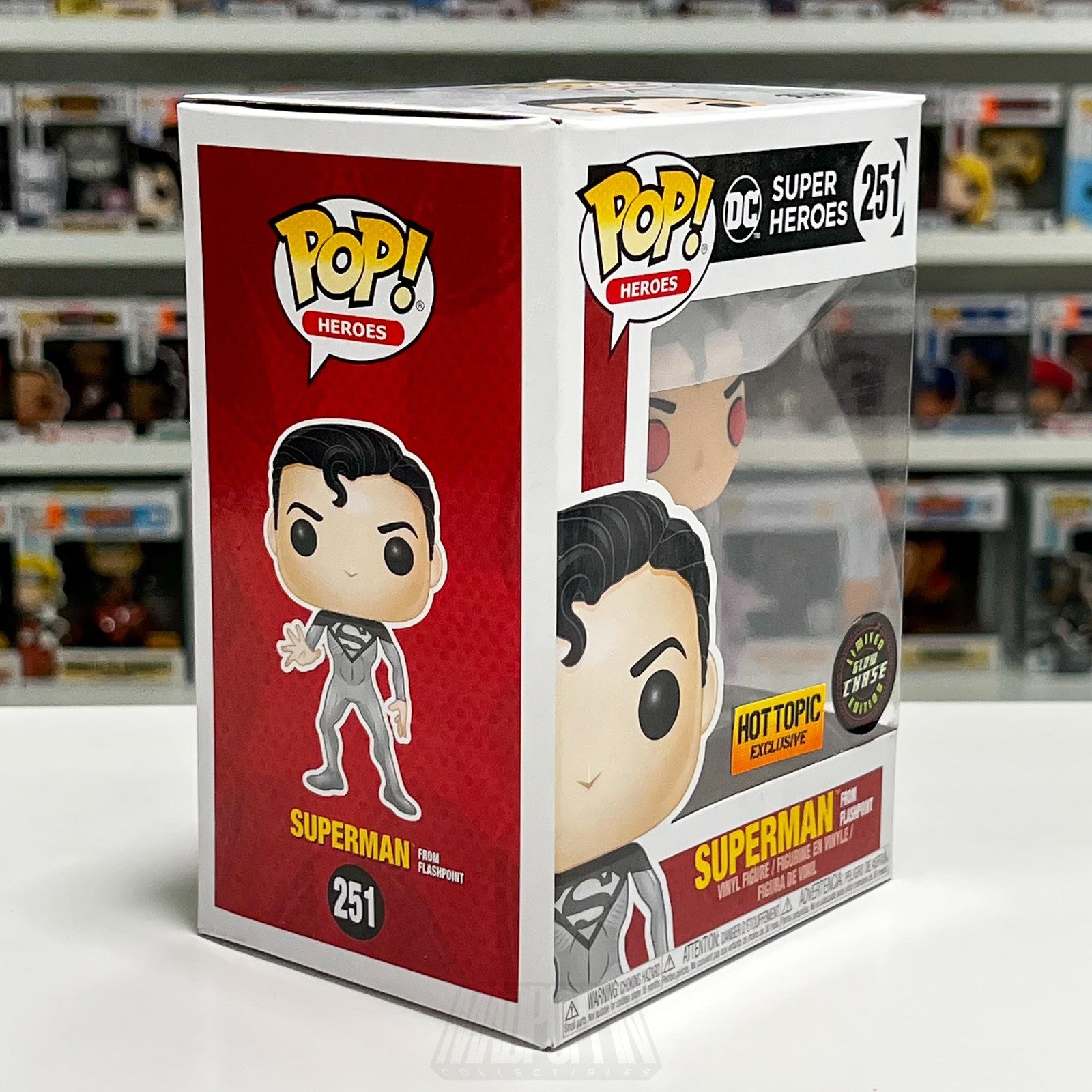 Funko Pop DC Super Heroes 251 Superman Flashpoint Hot Topic Chase Glow Toy NIB