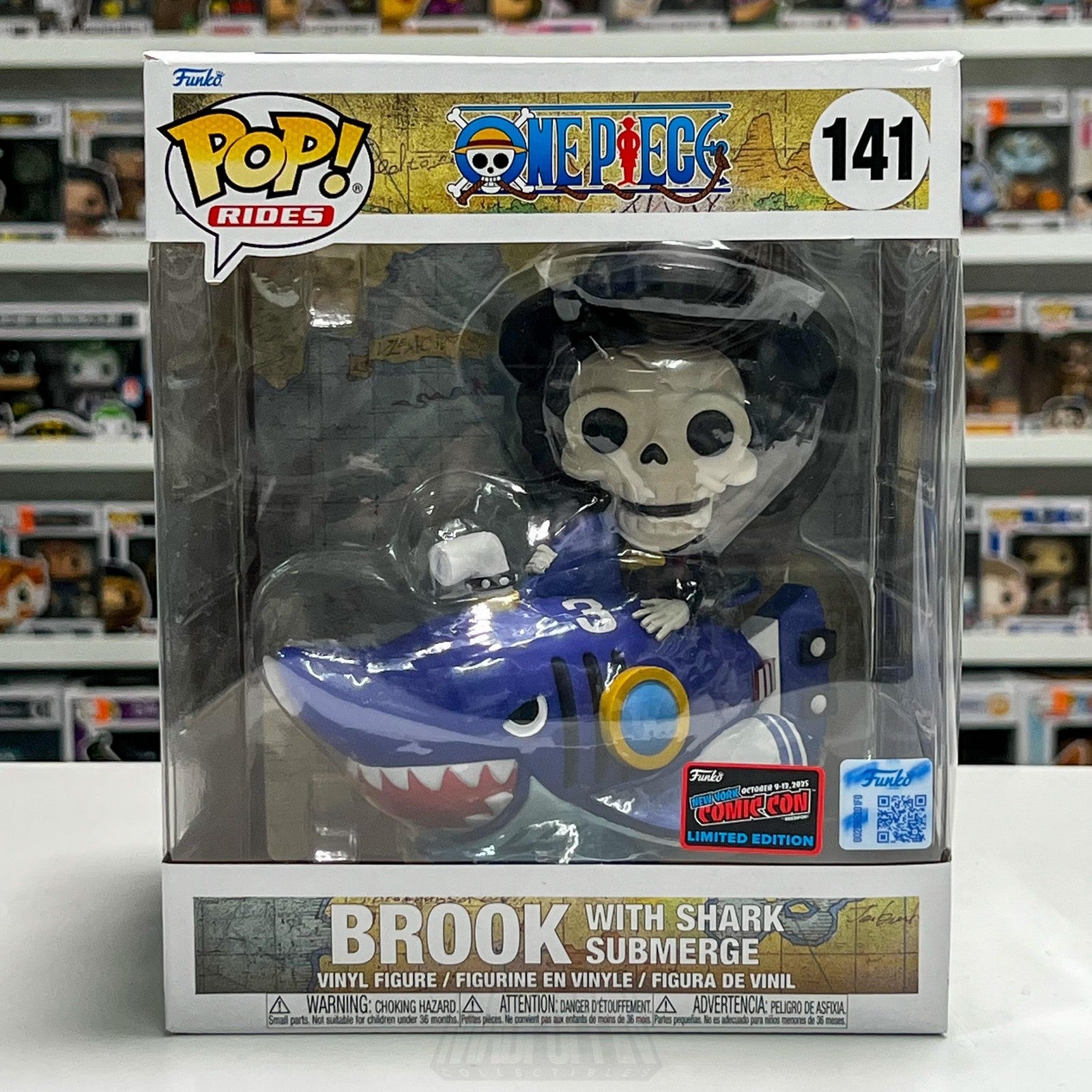 Funko Pop Rides One Piece Brook with Shark Submerge 141 NYCC Con Sticker Anime