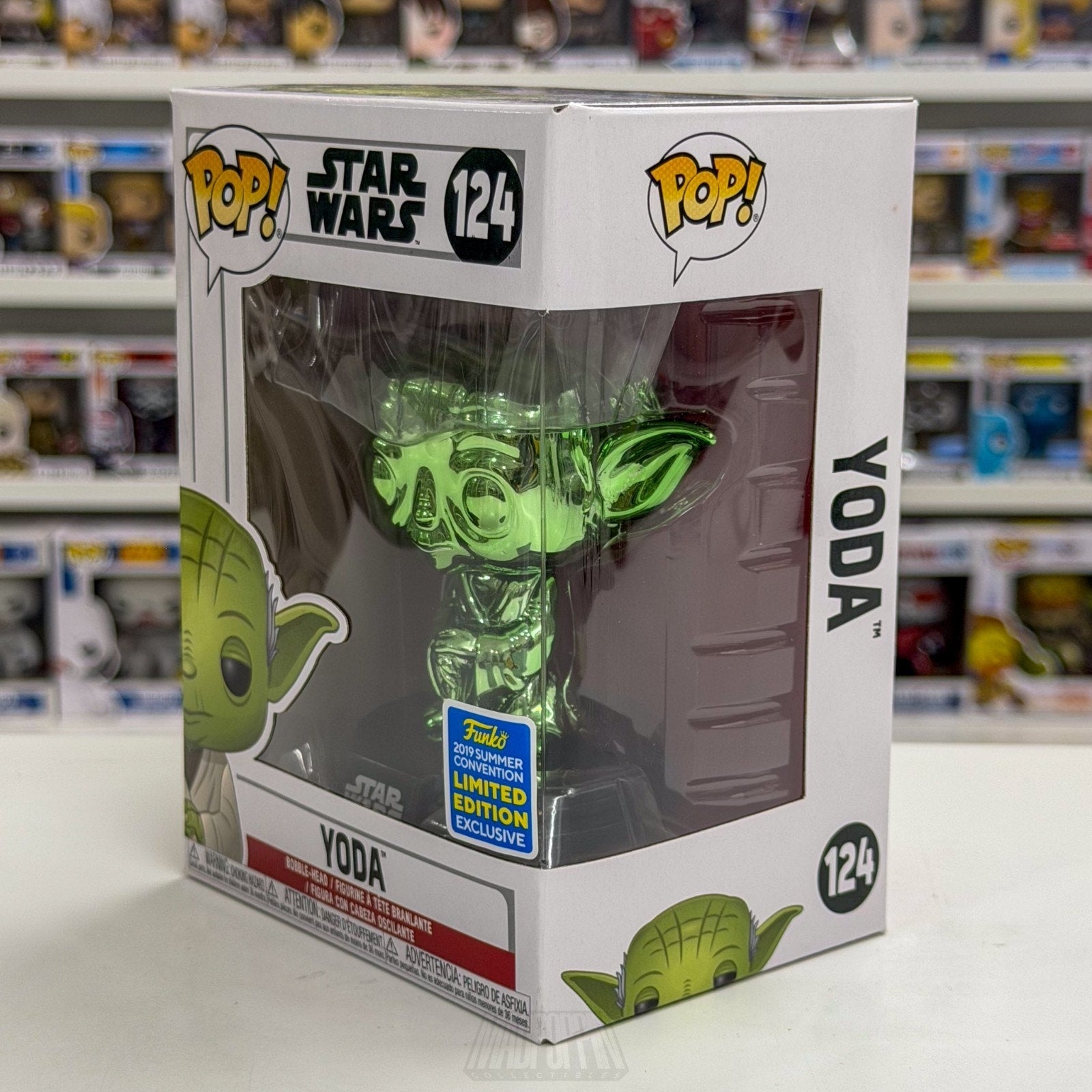 Funko Pop Star Wars Yoda Green Chrome SDCC Summer 124 Jedi Master Vinyl Figure
