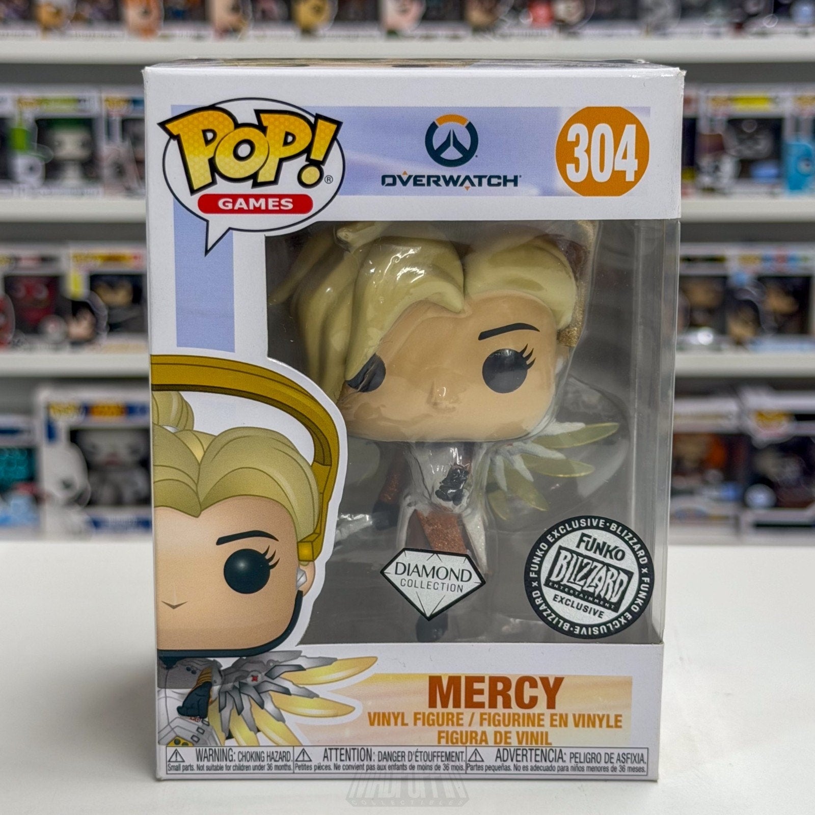 Funko Pop Games Overwatch Mercy Diamond Blizzard Exclusive 304 Toy Vinyl Figure