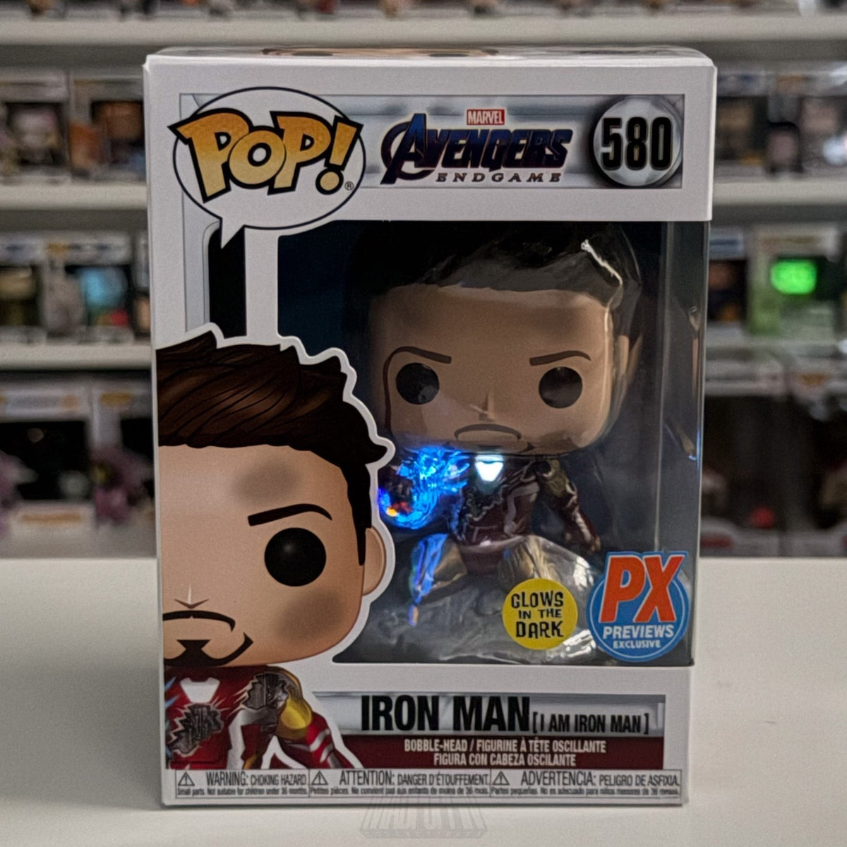 Funko PopMarvel Avengers Endgame I Am Iron Man Glow PX 580 Snap Toy Vinyl Figure