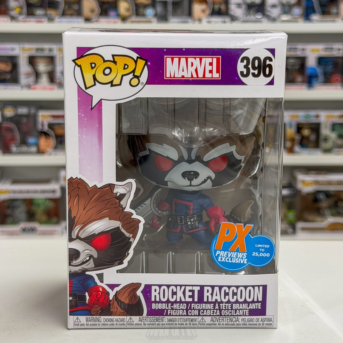 Funko Pop Marvel GOTG Rocket Raccoon Classic PX Exclusive 396 Toy Vinyl Figure