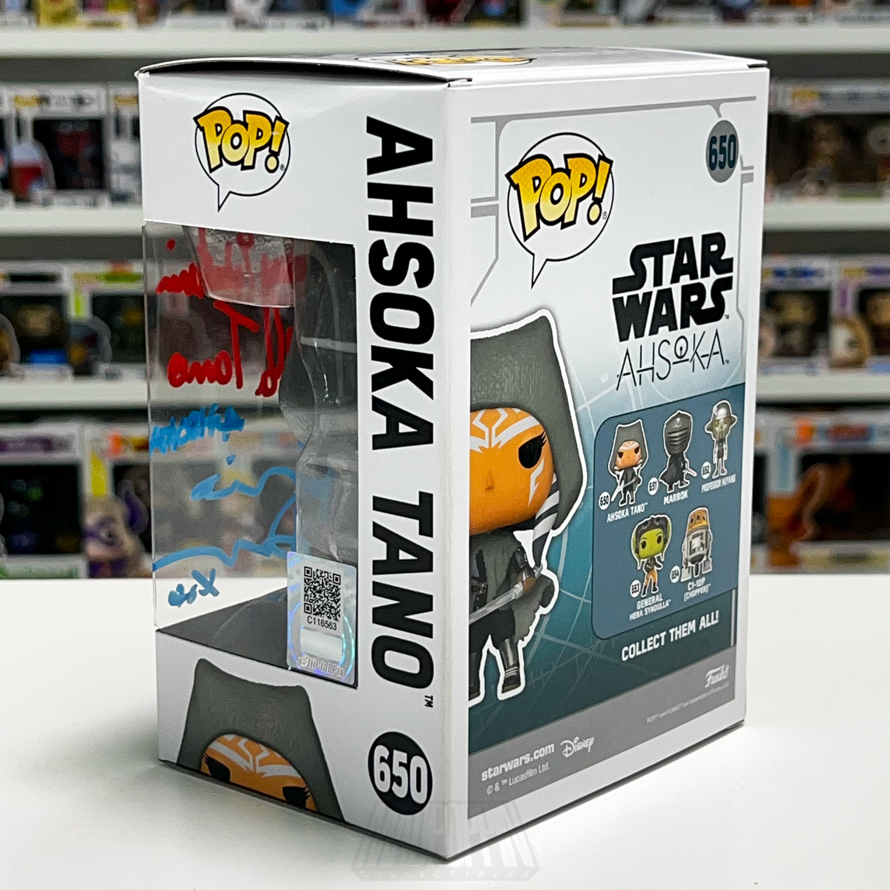 Funko Pop Star Wars Ahsoka Tano 650 Signed Ashley Eckstein Rosario Dawson COA