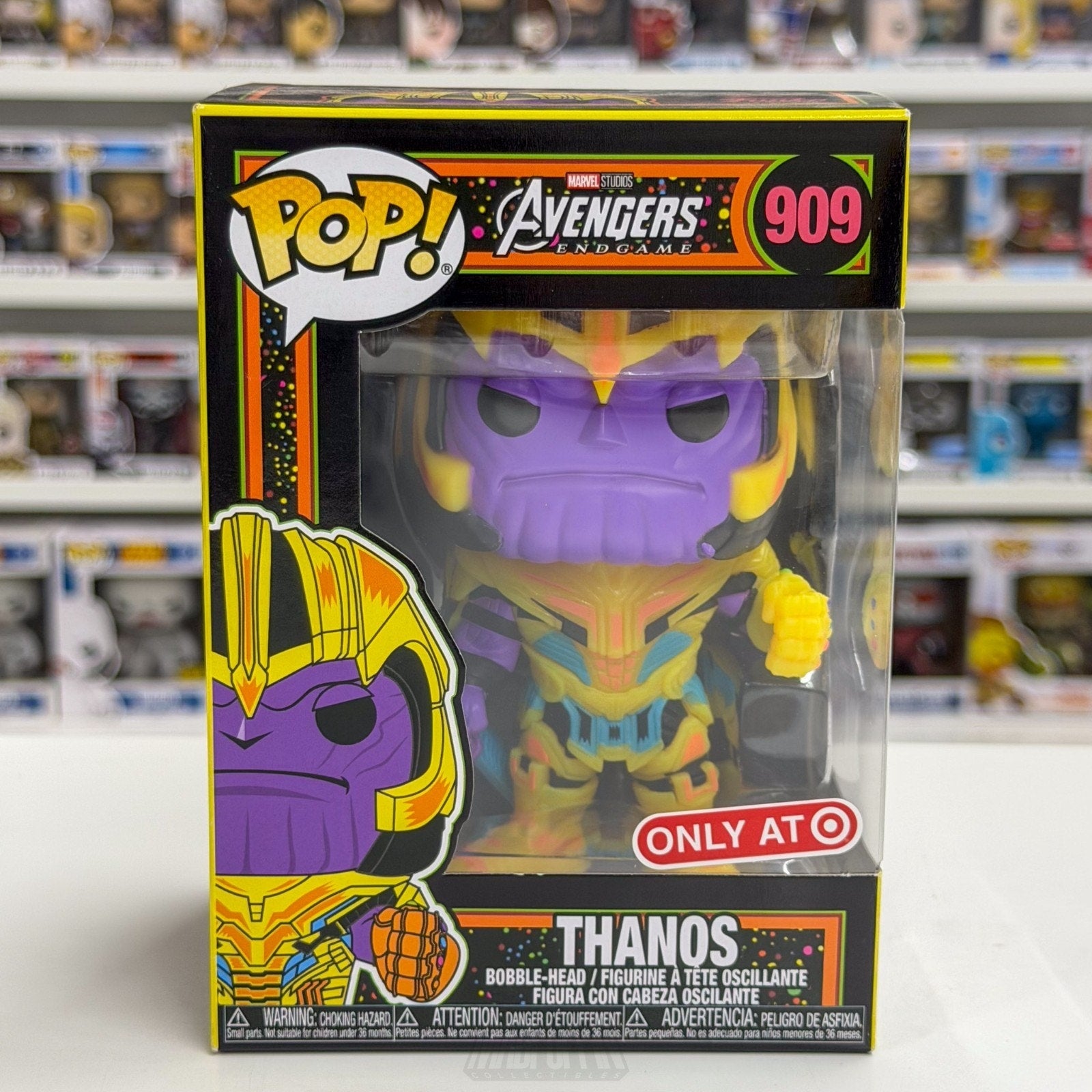 Funko Pop Marvel Avengers Endgame Thanos Blacklight Target 909 Toy Vinyl Figure