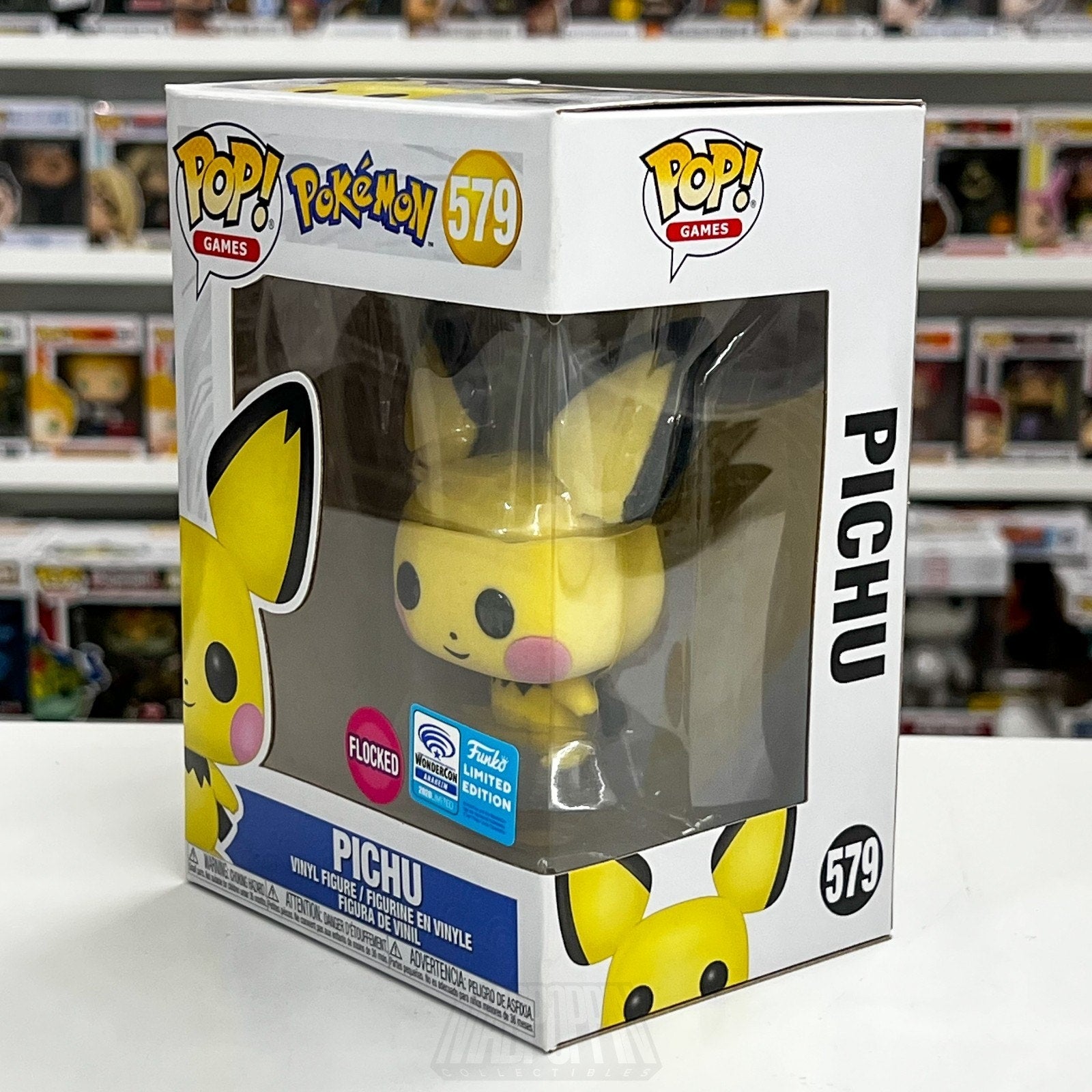 Funko Pop Games Pokemon Pichu Flocked WonderCon 579 Official Sticker TCG Figure