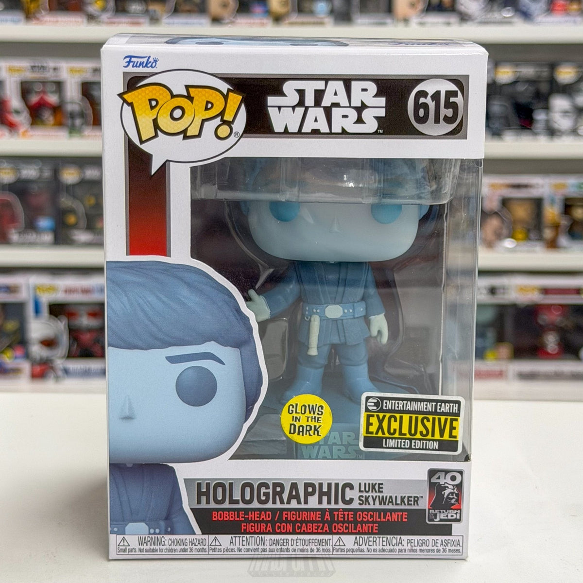 Funko Pop Star Wars Holographic Luke Skywalker Glow Entertainment Earth 615 Toy