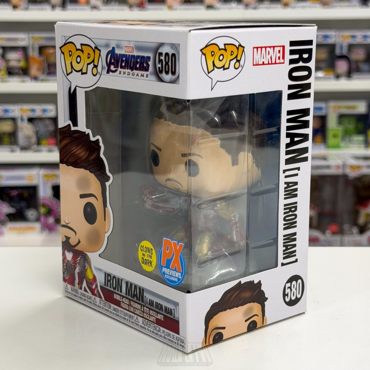 Funko PopMarvel Avengers Endgame I Am Iron Man Glow PX 580 Snap Toy Vinyl Figure