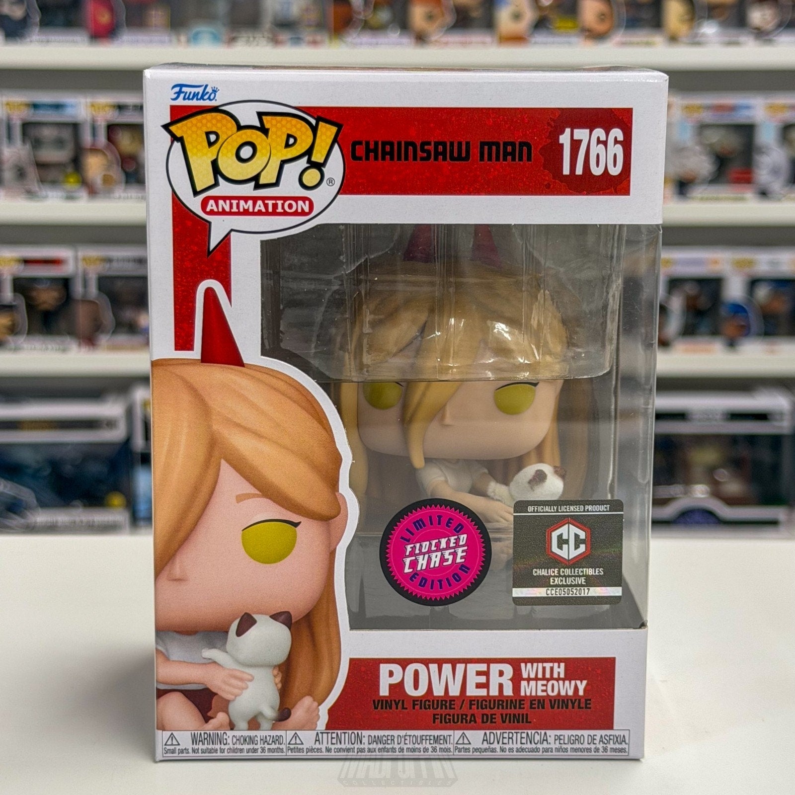 Funko Pop Anime Chainsaw Man Power w/Meowy Chalice Flocked Chase 1766 Toy Figure