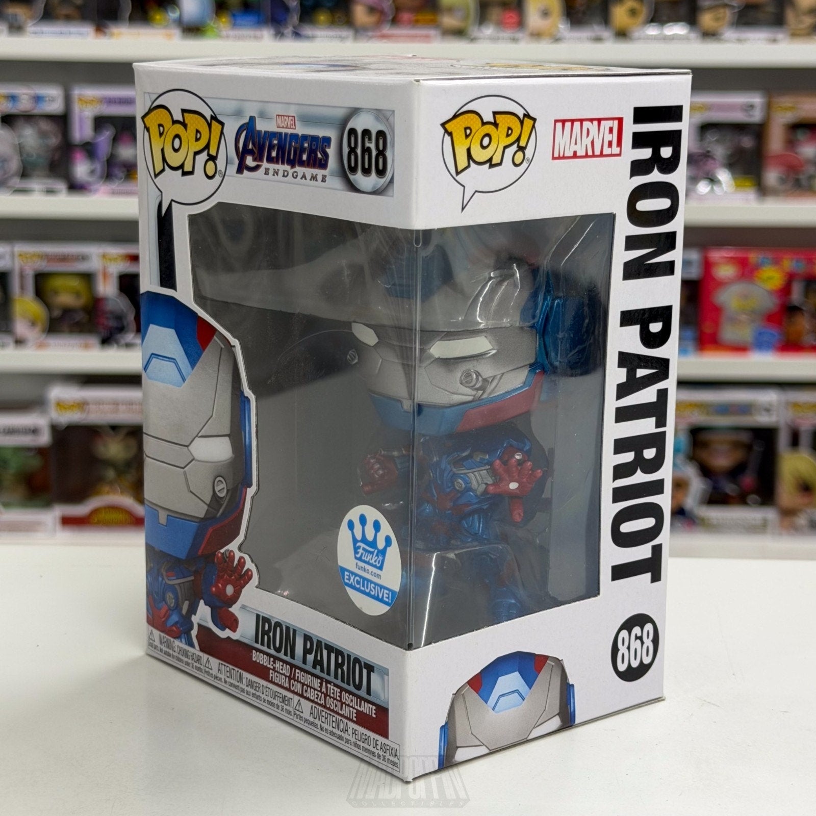 Funko Pop Marvel Avengers Endgame Iron Patriot Metallic Exclusive 868 Toy Figure