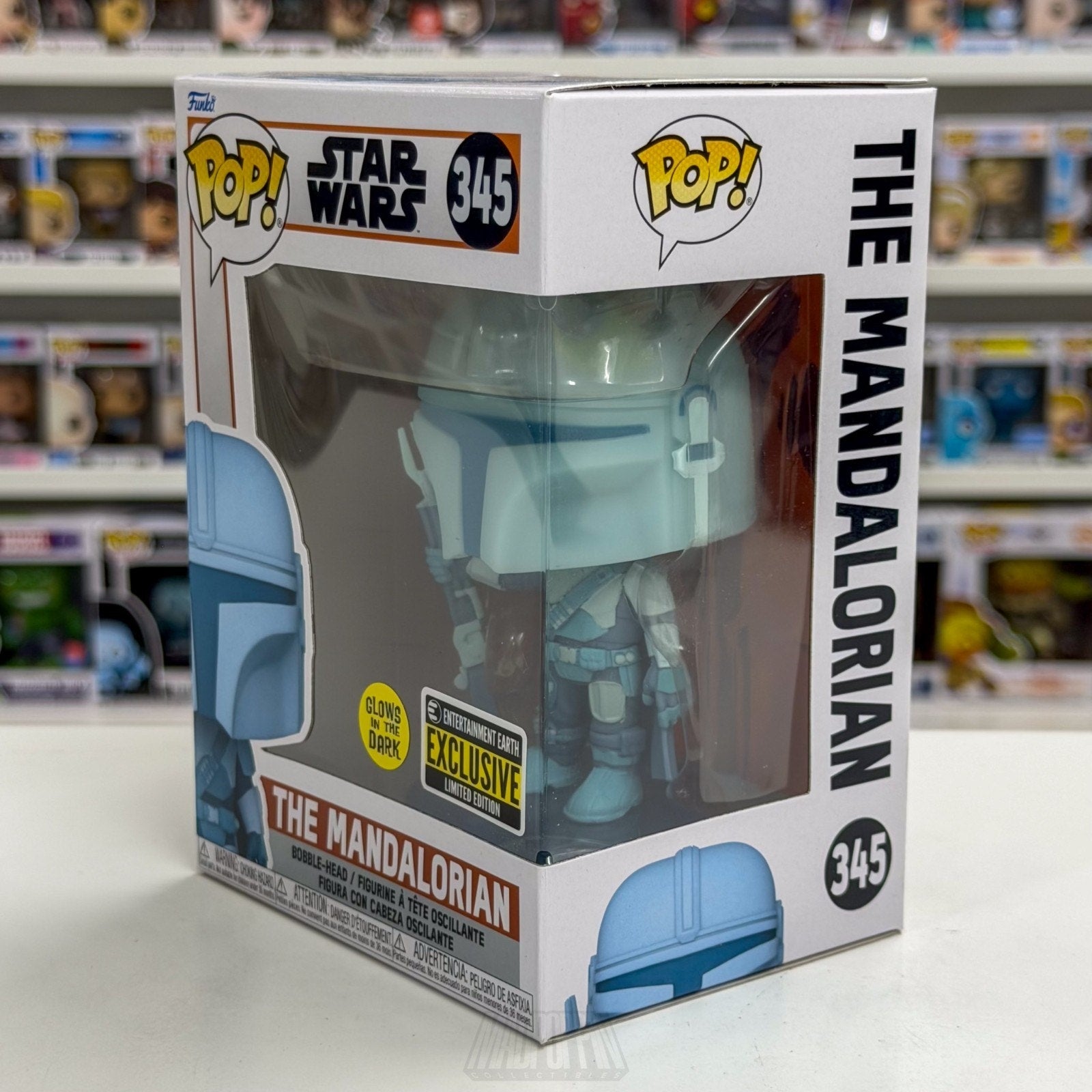 Funko Pop Star Wars Mandalorian Holographic Glow Entertainment Earth 345 Figure
