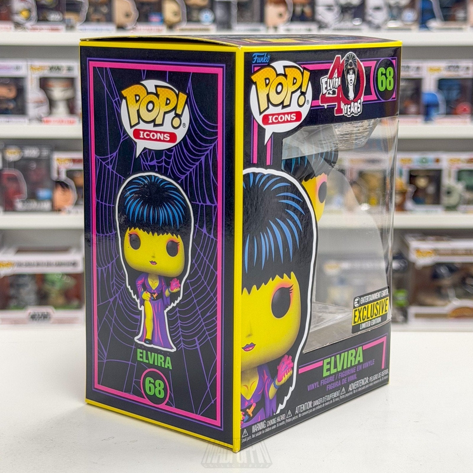 Funko Pop Icons Elvira Entertainment Earth Blacklight 68 Horror Toy Vinyl Figure