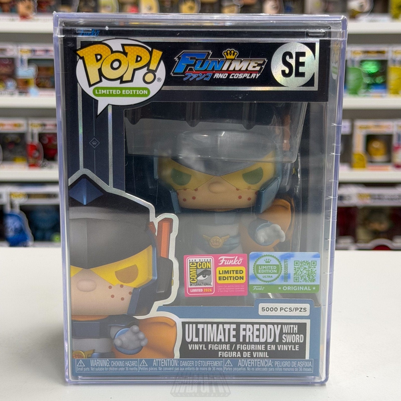 Funko Pop Funime & Cosplay Ultimate Freddy Sword SE 5000 SDCC 2026 CON STICKER