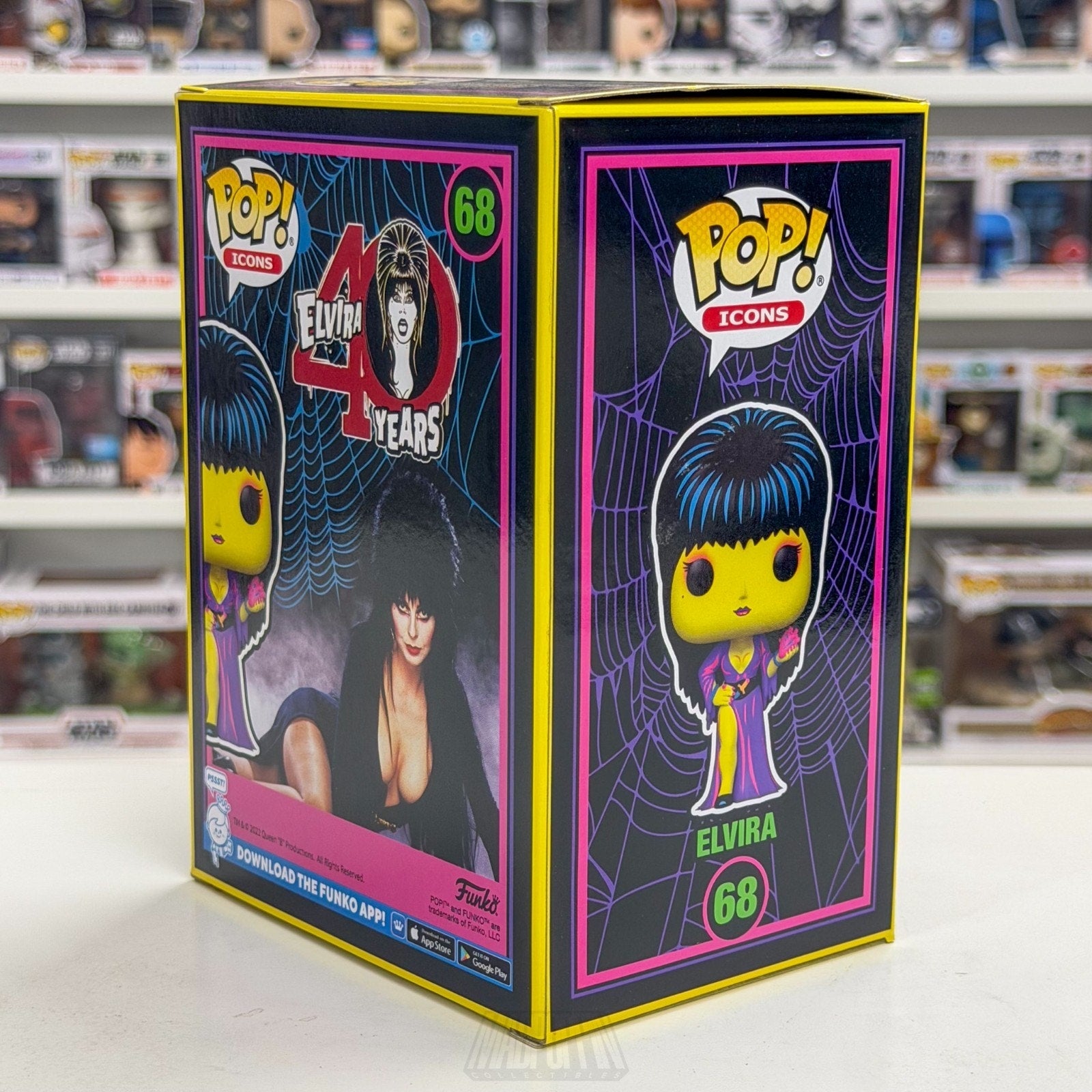 Funko Pop Icons Elvira Entertainment Earth Blacklight 68 Horror Toy Vinyl Figure