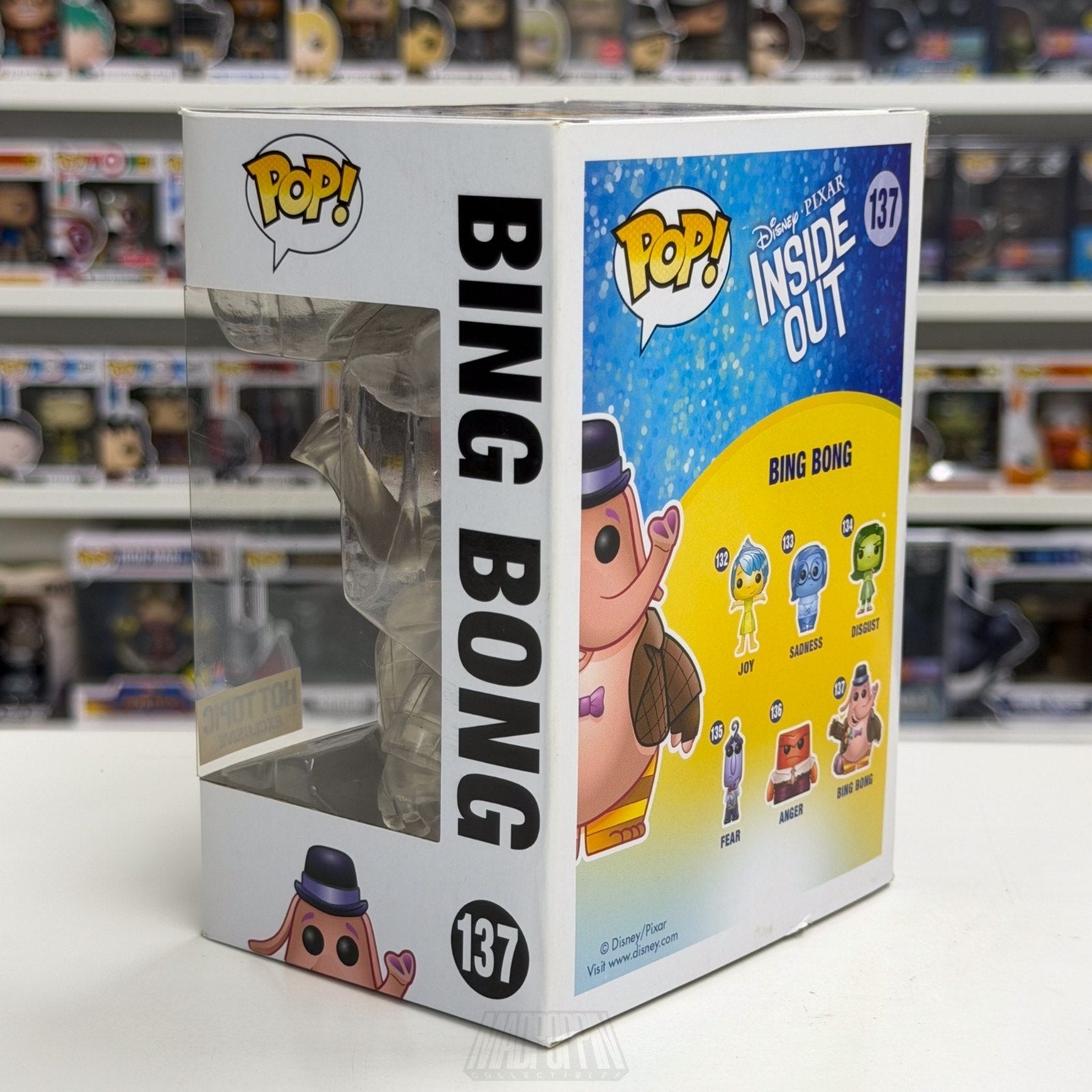 Funko Pop Disney Pixar Inside Out Bing Bong Clear Hot Topic 137 Toy Vinyl Figure