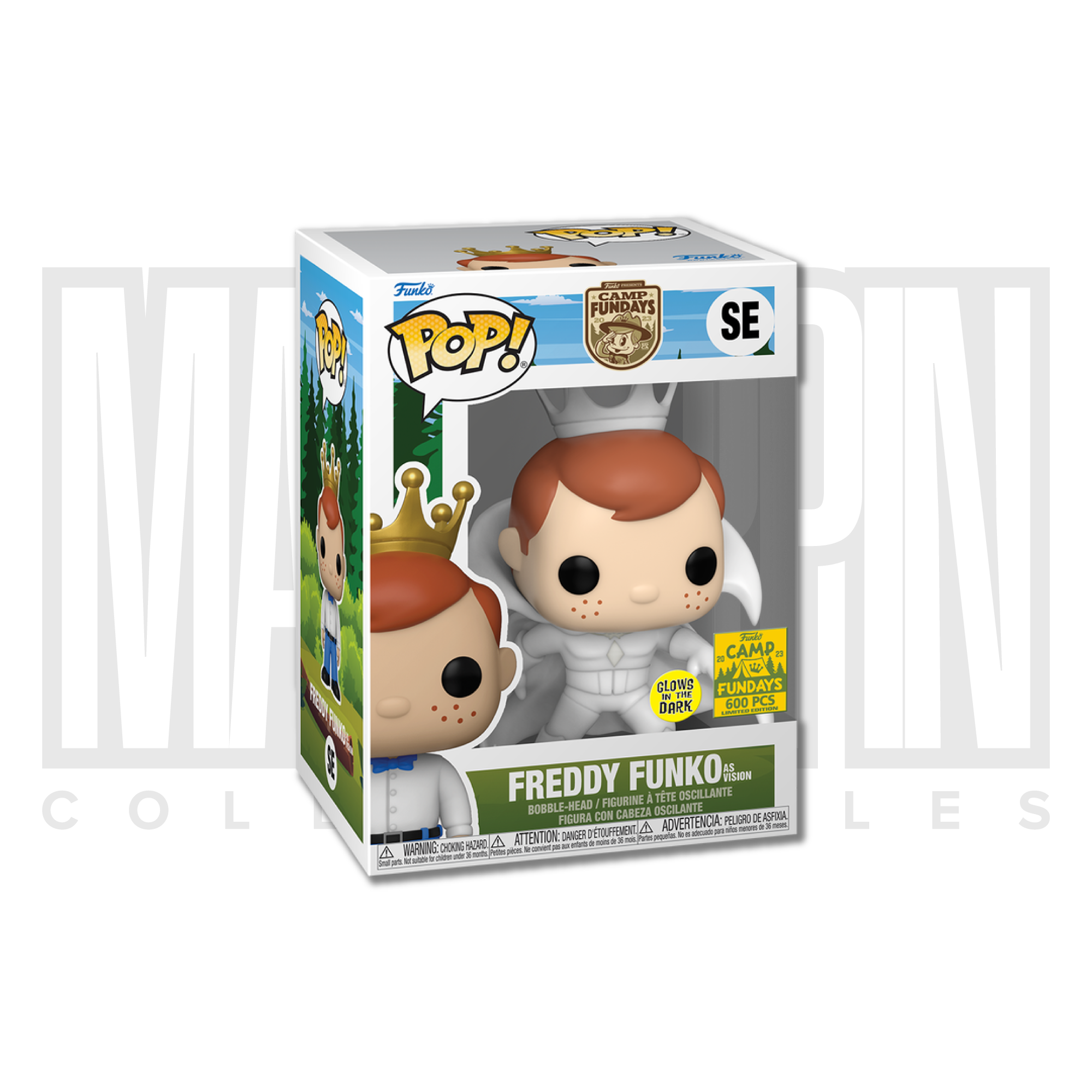 Funko Pop Camp Fundays Marvel Freddy as The Vision White Outfit Glow in the Dark LE 600 SE