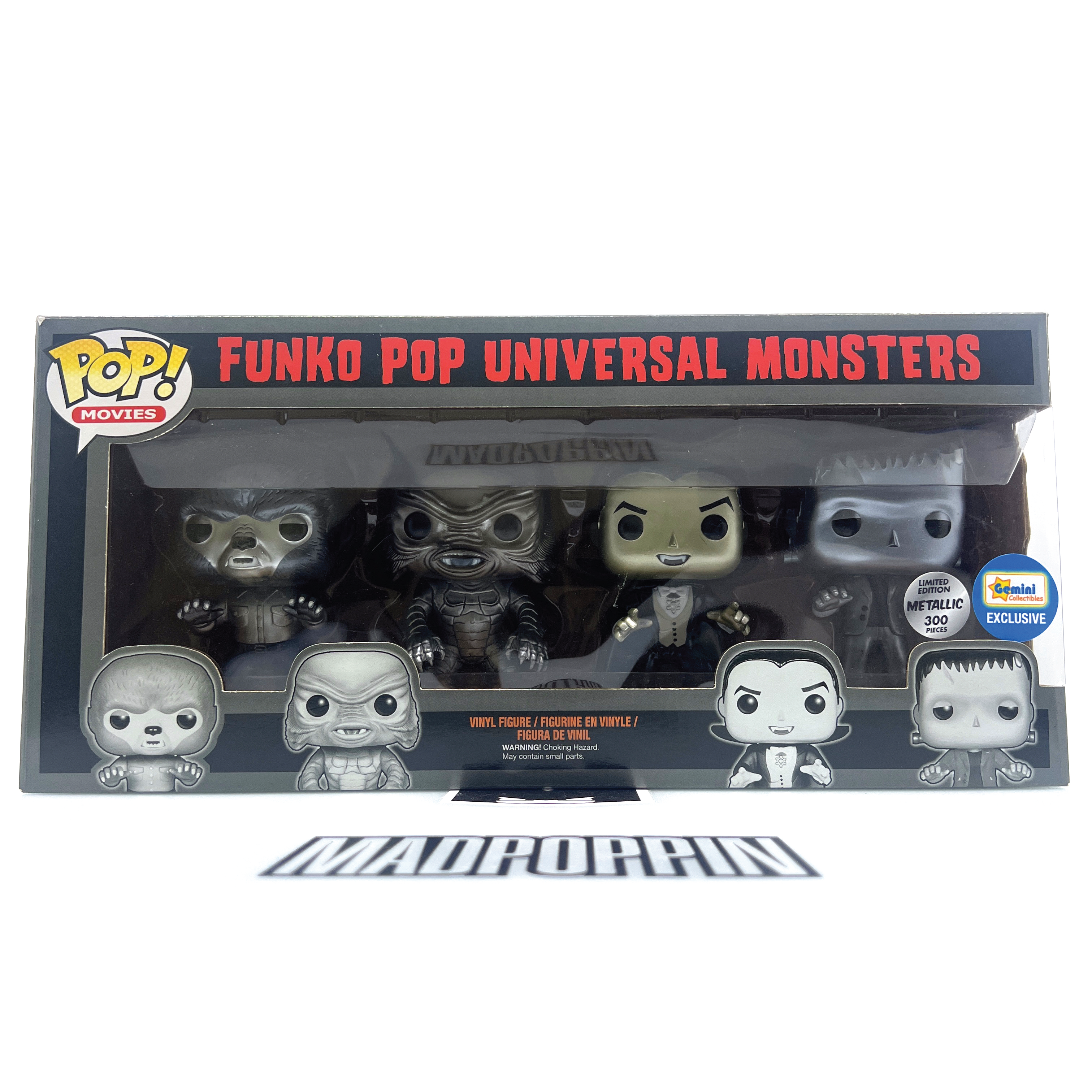 Funko Pop Movies Universal Monsters Wolfman Creature Dracula Frankenstein Gemini Metallic 4 Pack